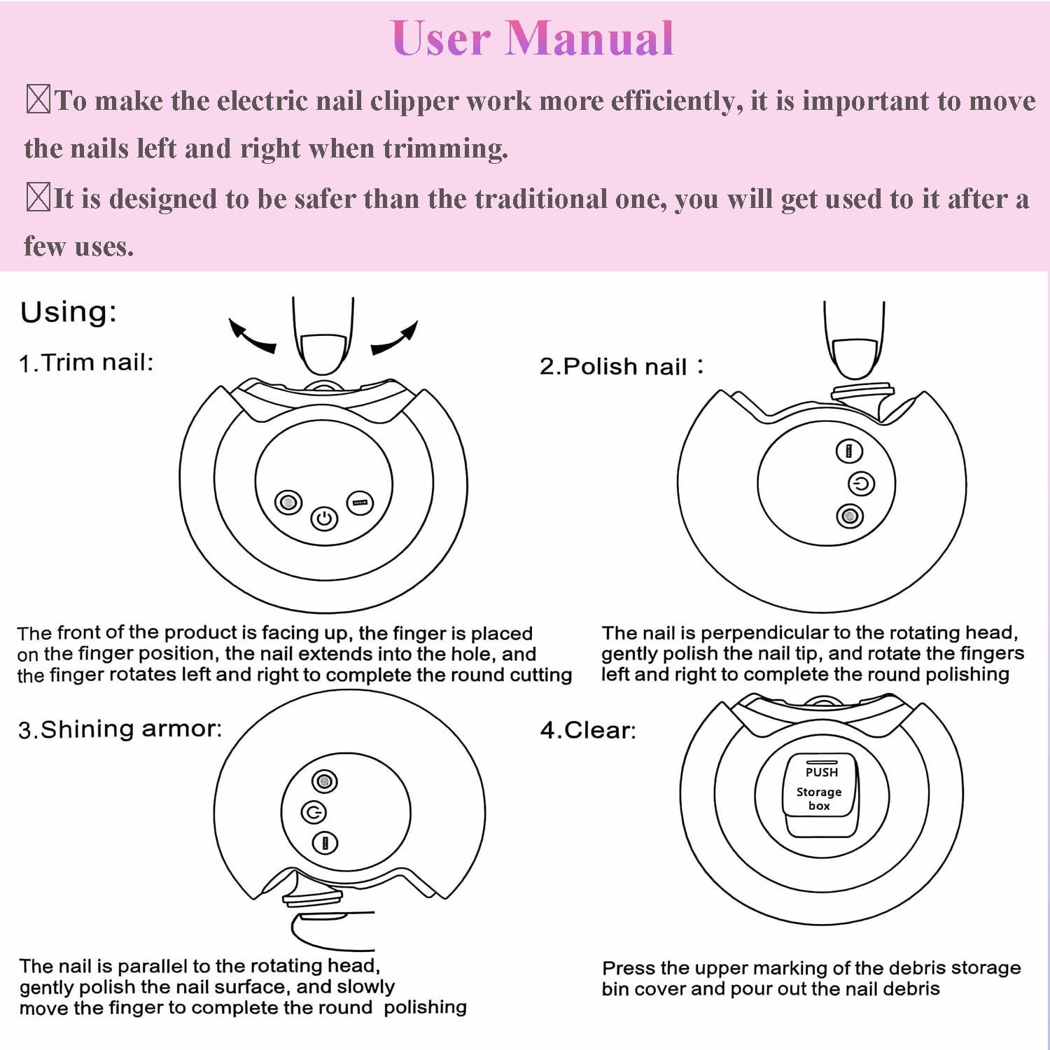 Coupe-ongles électrique 3 en 1, coupe-ongles miniature portatif avec lumière, 3 vitesses, chargement USB, bon pour la manucure