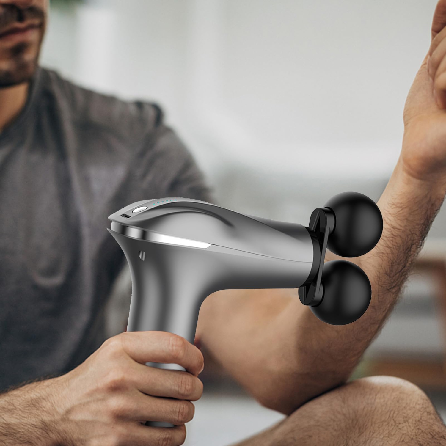 Double-Head Electric Vibration Massager, Intelligent Portable Muscle Relaxer, Handheld Fascia Gun Suitable for Home Use