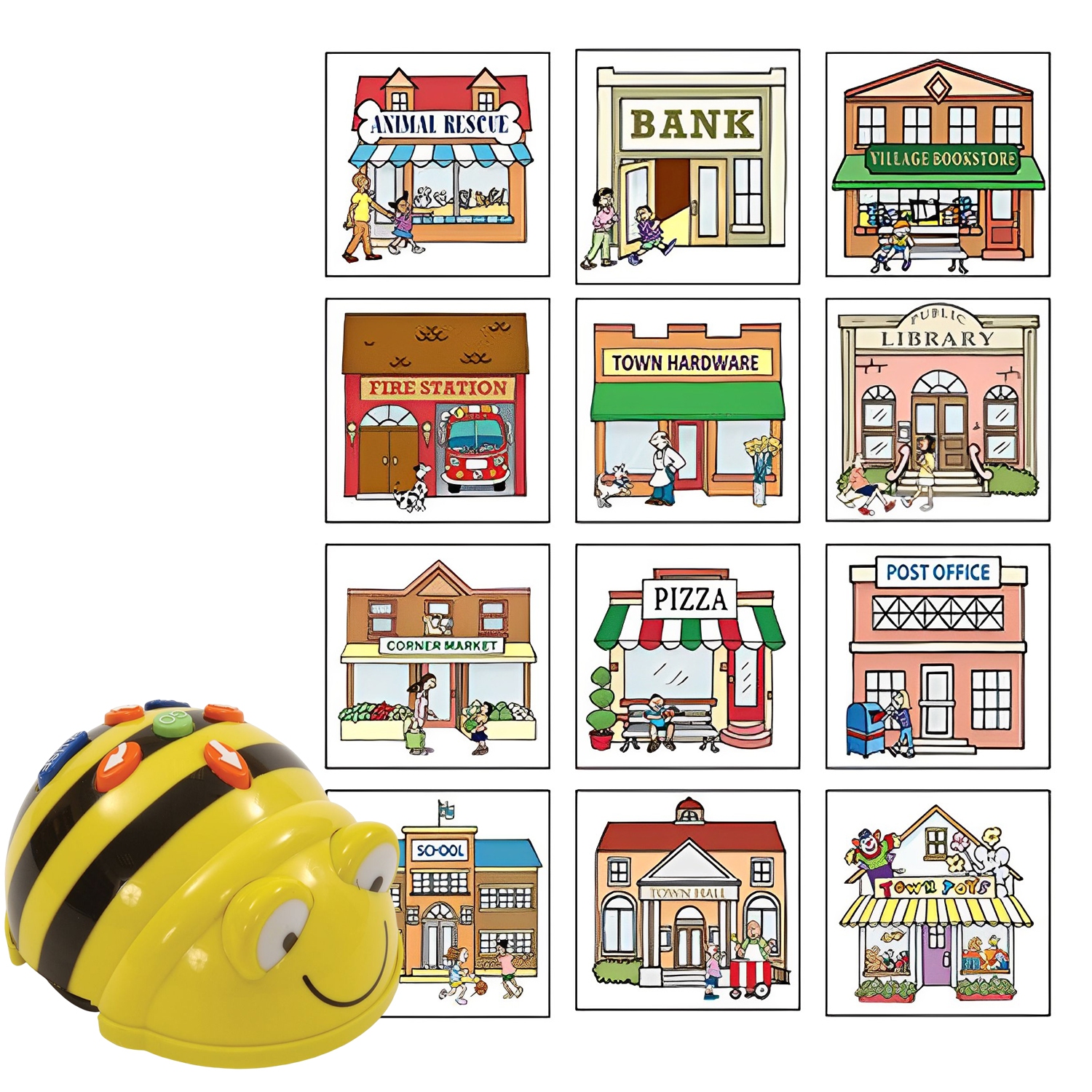 TTs Bee-Bot Coding Robot See & Say Version with 3D Community Construction Kit Bundle, Educational STEM Programming Classroom Teaching Robotics