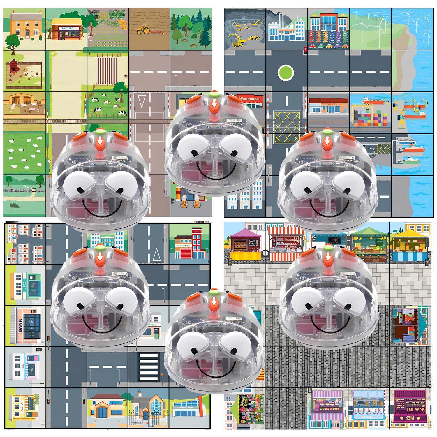 6 Blue-Bot Programmable Robot See & Say with 4 Activity Mats Country & City Bundle Pack, STEM Educational Classroom Coding Teaching and Learning