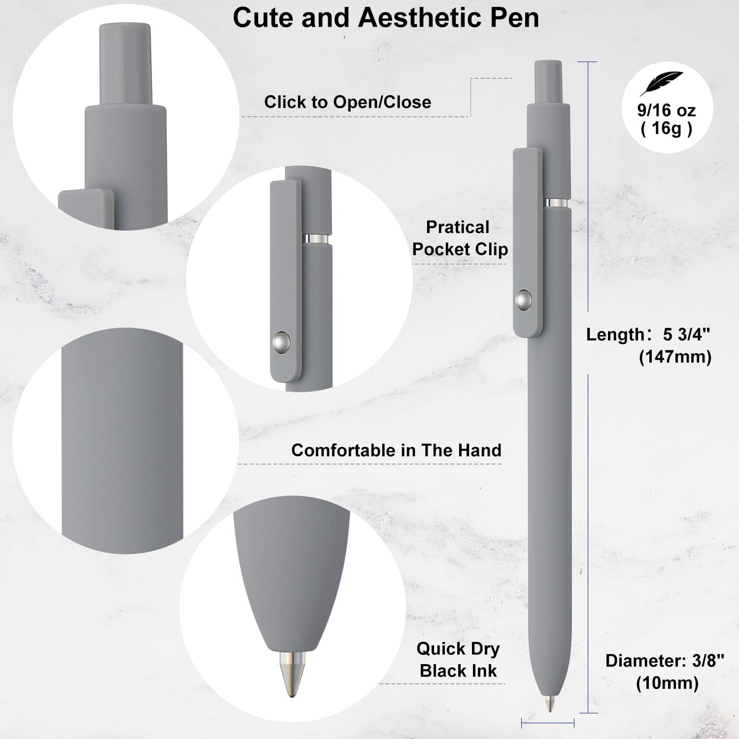 6 Pack Cute Gel Pens, Retractable Quick Dry Gel Ink Pen, Fine Point 0.5mm Black Ink Rolling Ball Gel Pens, Smooth Writing Aesthetic Pens for Home