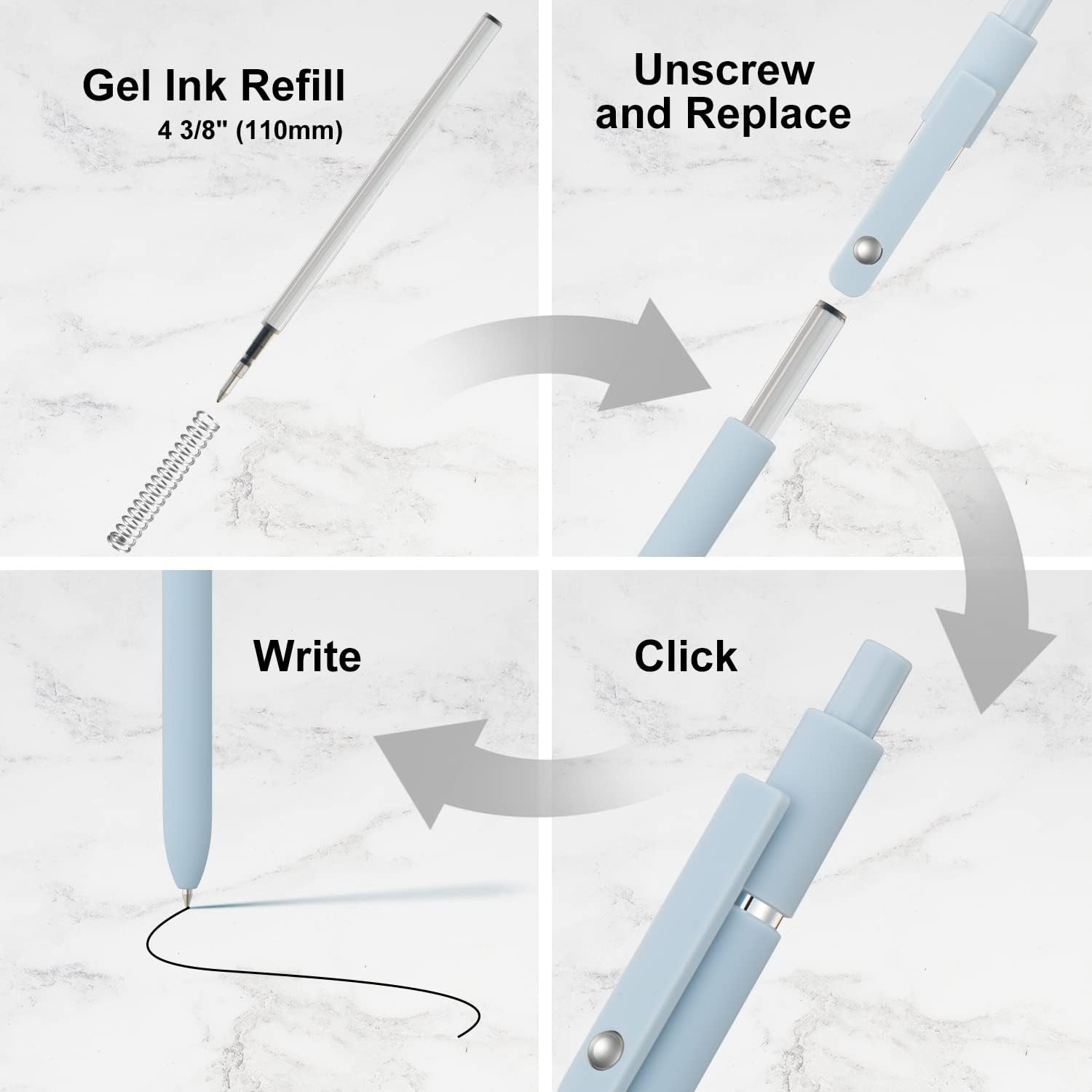 6 Pack Cute Gel Pens, Retractable Quick Dry Gel Ink Pen, Fine Point 0.5mm Black Ink Rolling Ball Gel Pens, Smooth Writing Aesthetic Pens for Home