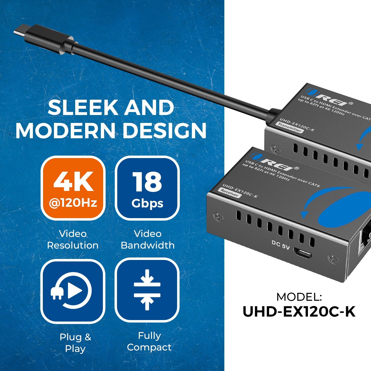 Prolongateur HDMI OREI 4K@120&nbsp;Hz sur Cat6 avec USB-C jusqu'à 82 pi