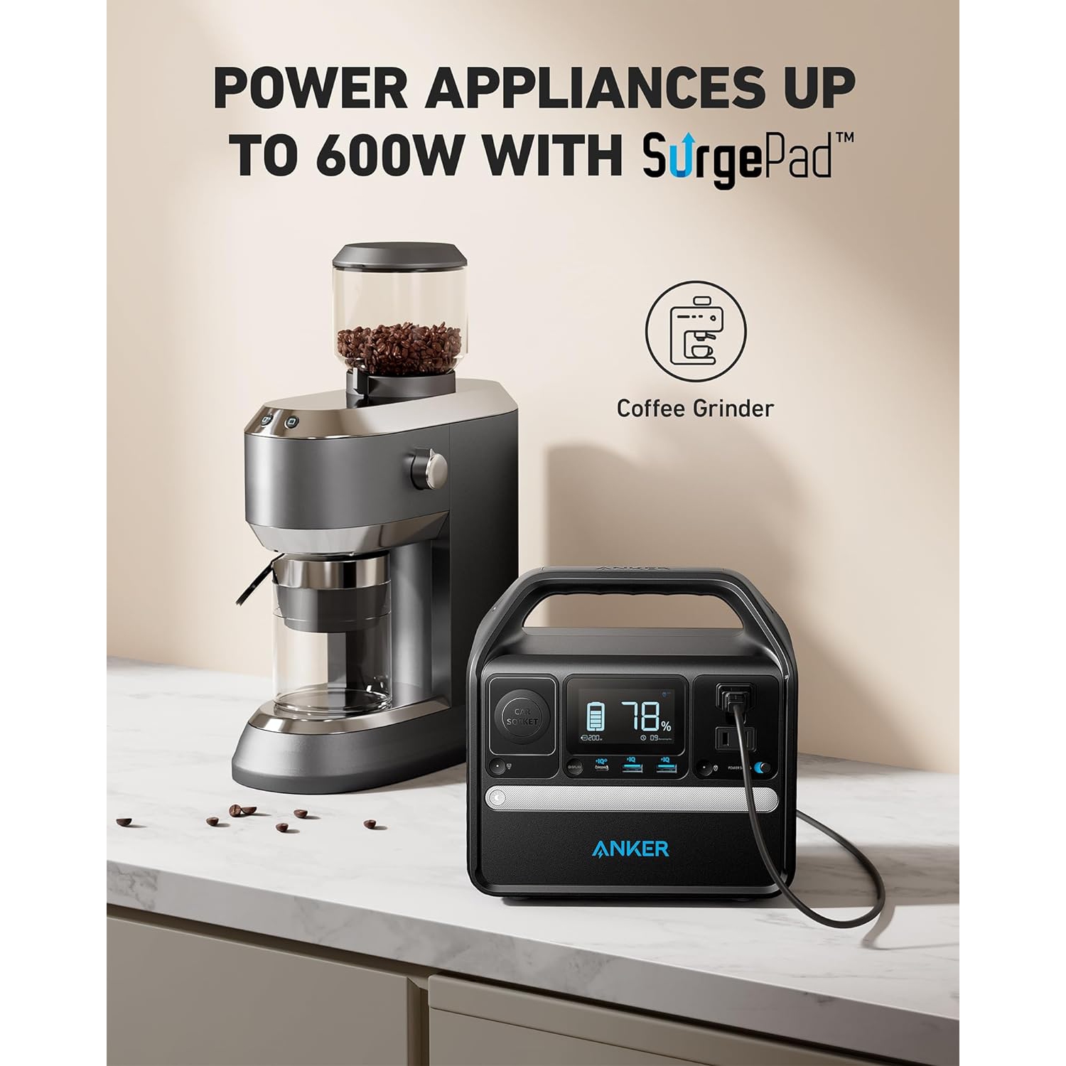 Anker 521 Portable Power Station Upgraded with LiFePO4 Battery, 256Wh 6-Port Powerhouse, 300W Solar Generator (Solar Panel Optional), 2 AC Outlets,