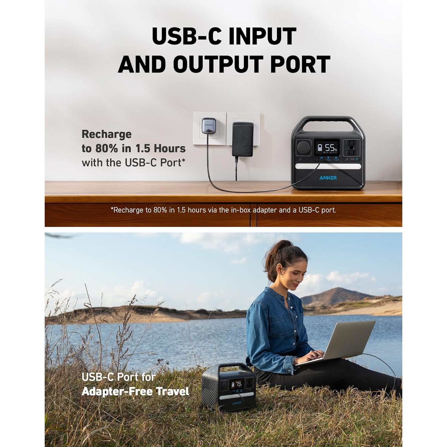 Anker 521 Portable Power Station Upgraded with LiFePO4 Battery, 256Wh 6-Port Powerhouse, 300W Solar Generator (Solar Panel Optional), 2 AC Outlets,