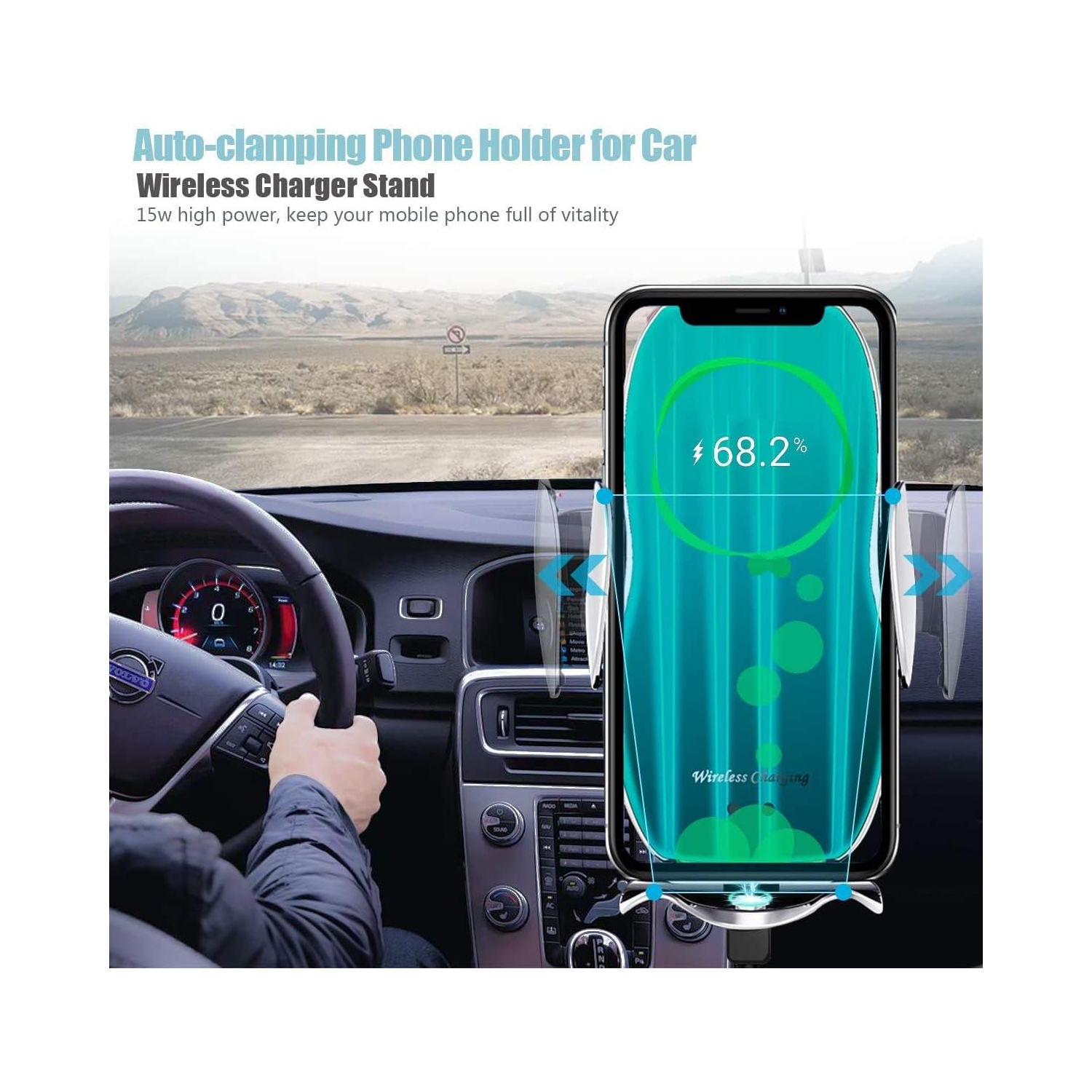 Wireless Car Charger Mount, Qi Auto Clamping Car Phone Charging Air Vent Holder for iPhone/Samsung(Silver)
