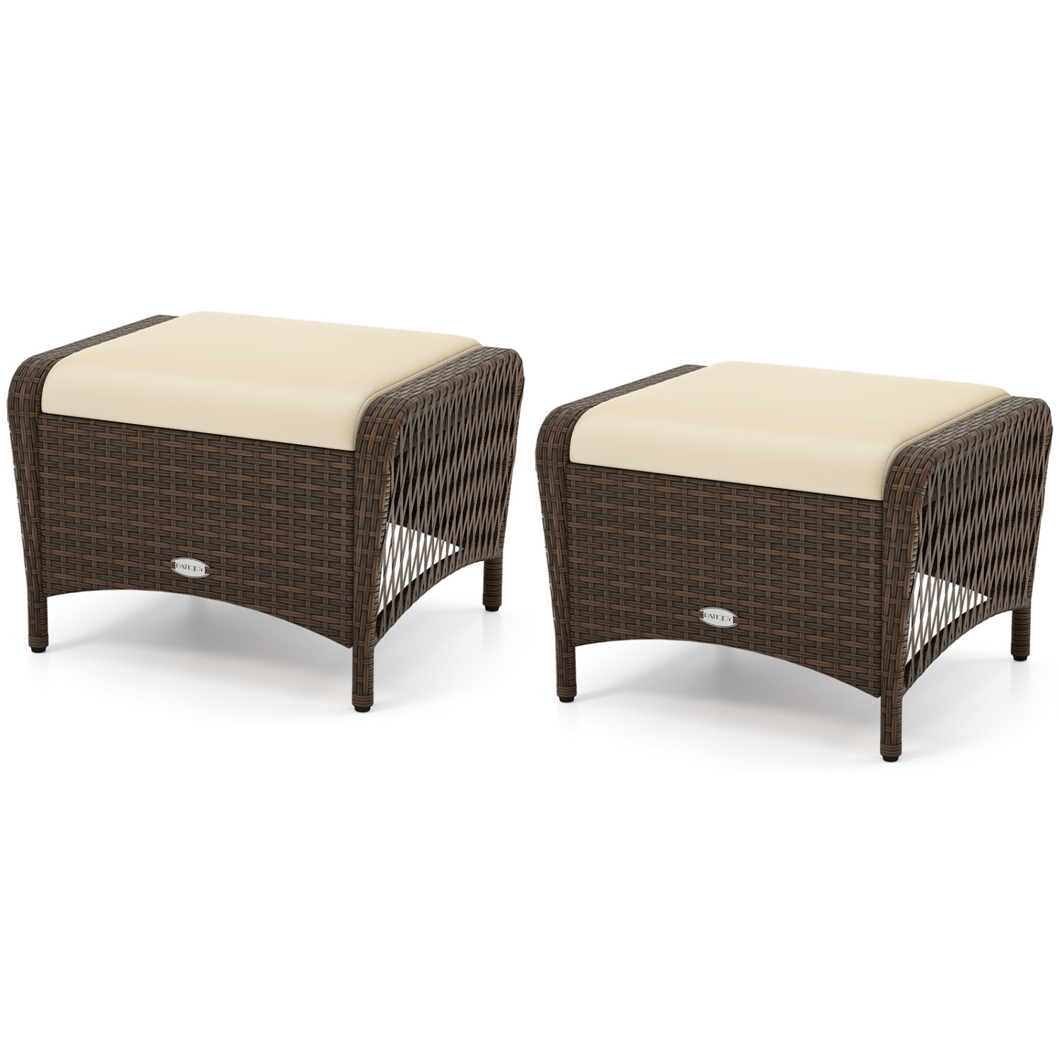 Gymax 2 Pieces Outdoor Patio PE Wicker Ottomans w/ Removable Cushions Footstools
