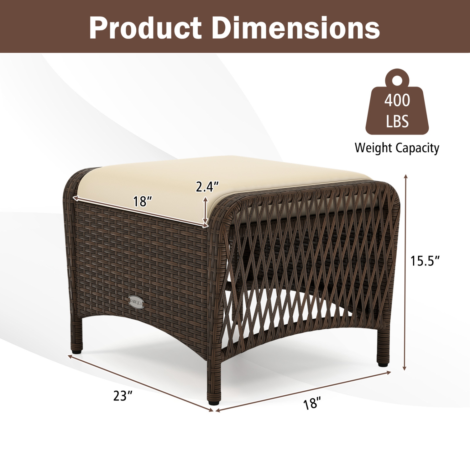 Gymax 2 Pieces Outdoor Patio PE Wicker Ottomans w/ Removable Cushions Footstools