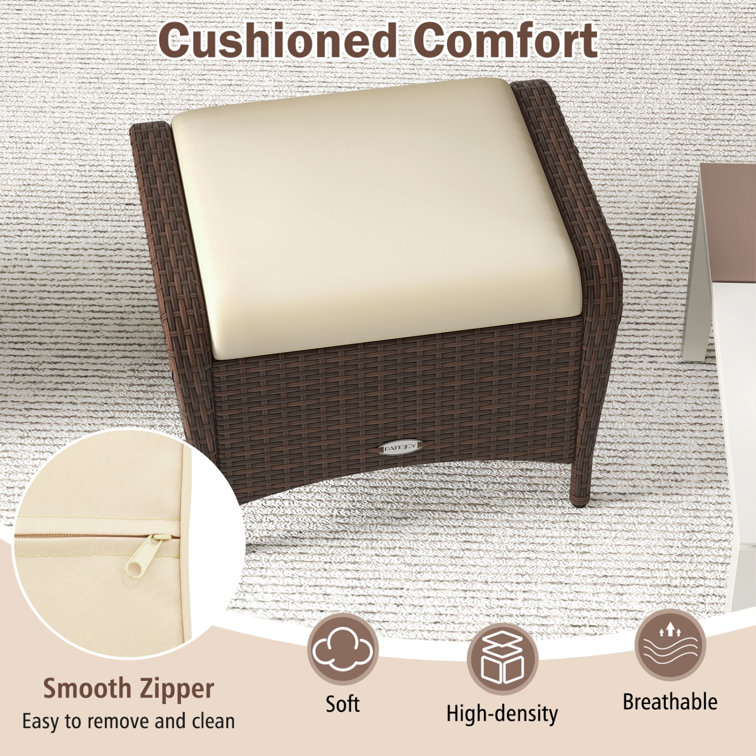 Gymax 2 Pieces Outdoor Patio PE Wicker Ottomans w/ Removable Cushions Footstools