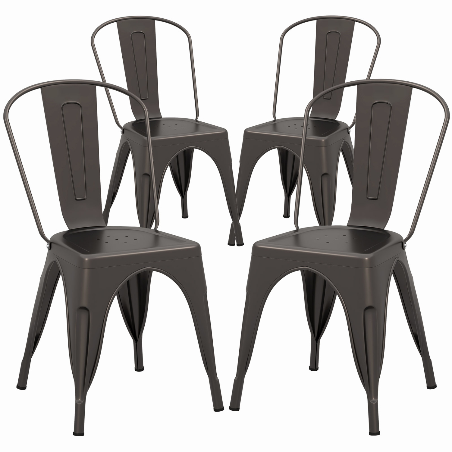 Gymax Tolix Style Metal Dining Chairs Set of 4 w/ Removable Backrest for Dining Room