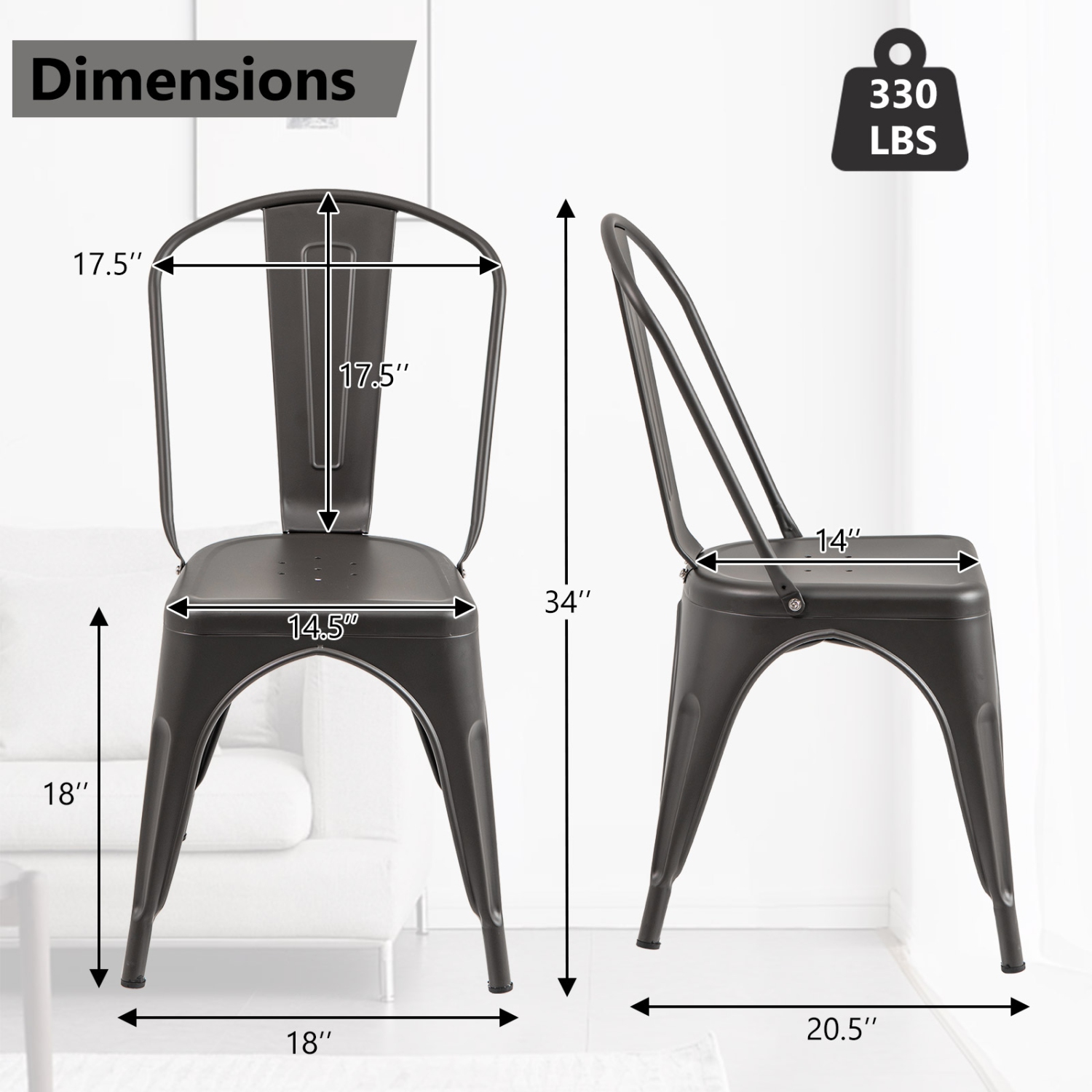 Gymax Tolix Style Metal Dining Chairs Set of 4 w/ Removable Backrest for Dining Room