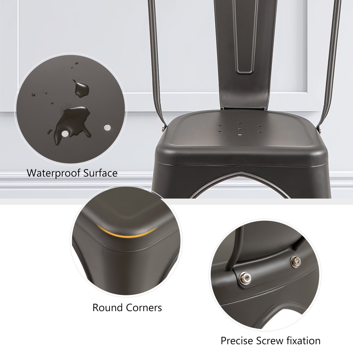 Gymax Tolix Style Metal Dining Chairs Set of 4 w/ Removable Backrest for Dining Room