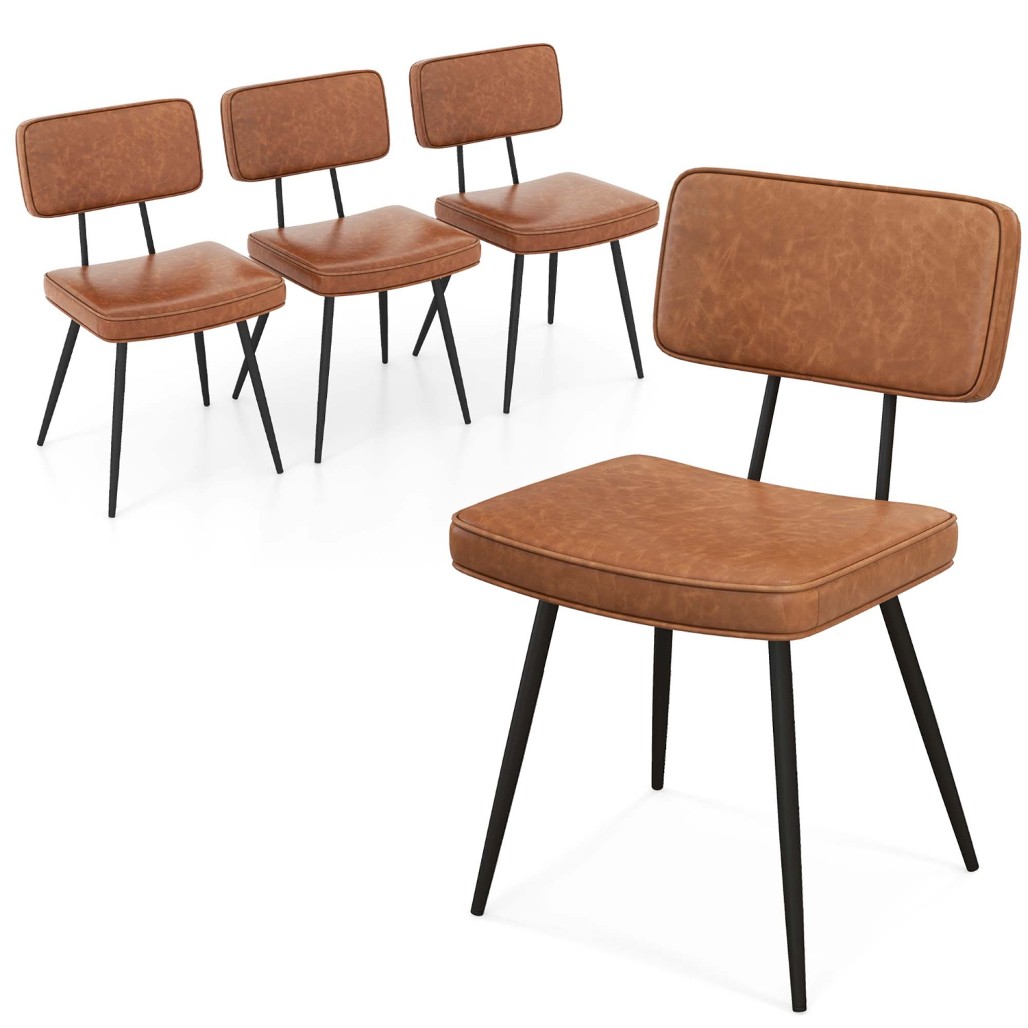 Gymax Dining Chairs Set of 4 w/ PU Leather Cover Filled Sponge Waterfall Seats