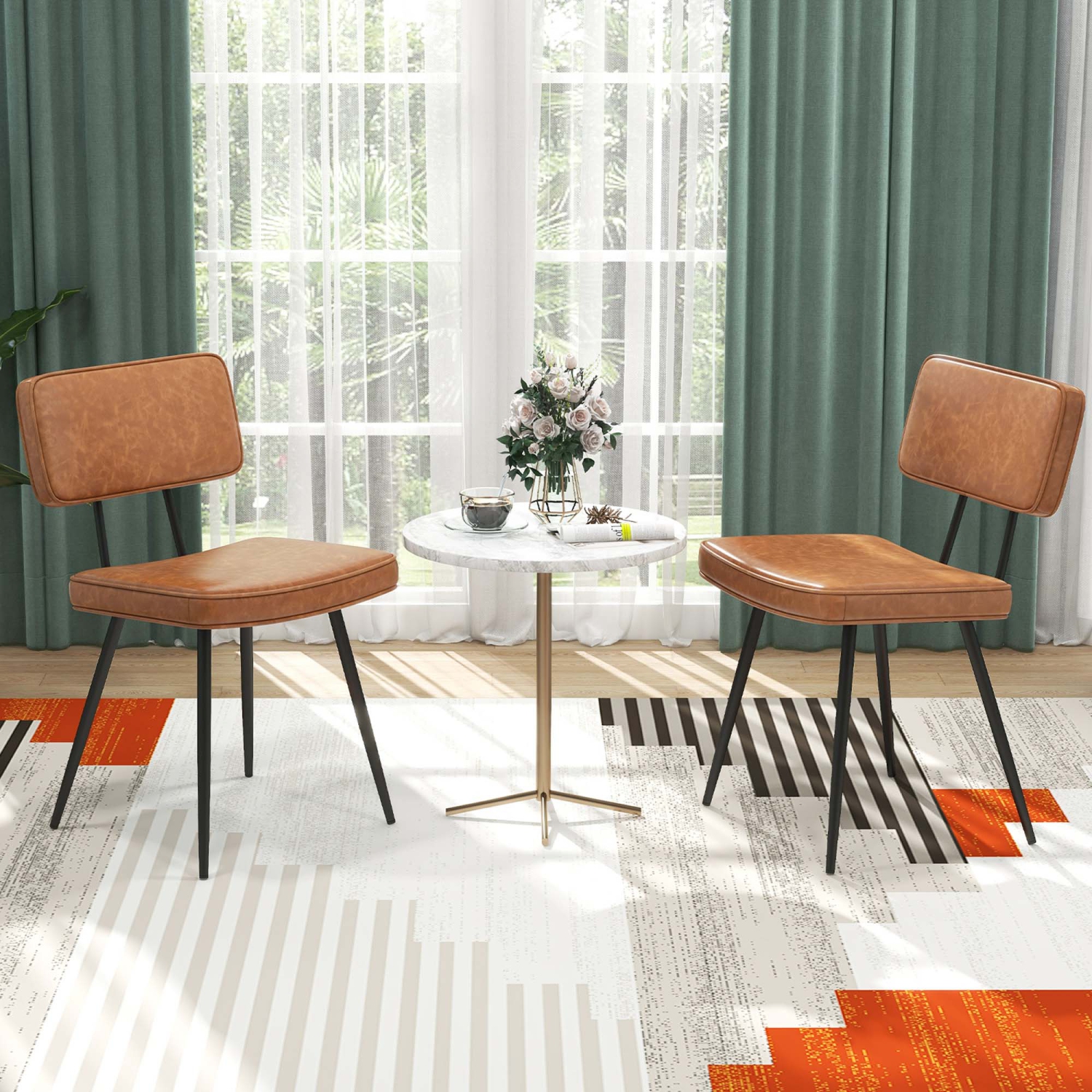 Gymax Dining Chairs Set of 4 w/ PU Leather Cover Filled Sponge Waterfall Seats