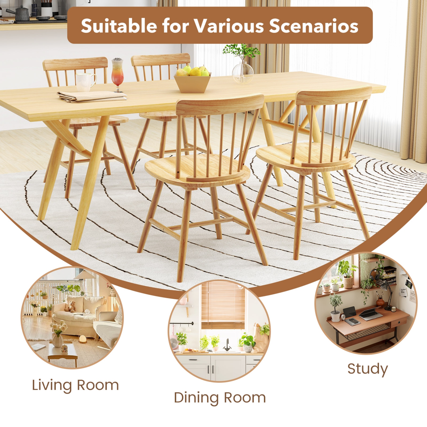 Gymax Dining Chairs Set of 2 Farmhouse Kitchen Chair w/ Rubber Wood Frame Wide Seat