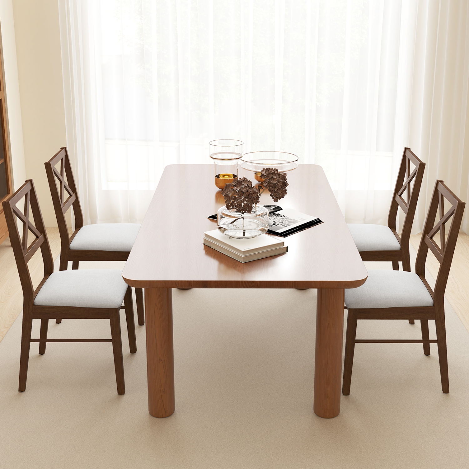 Gymax Dining Chairs Set of 2 Upholstered Kitchen Side Chairs w/ Rubber Wood Frame