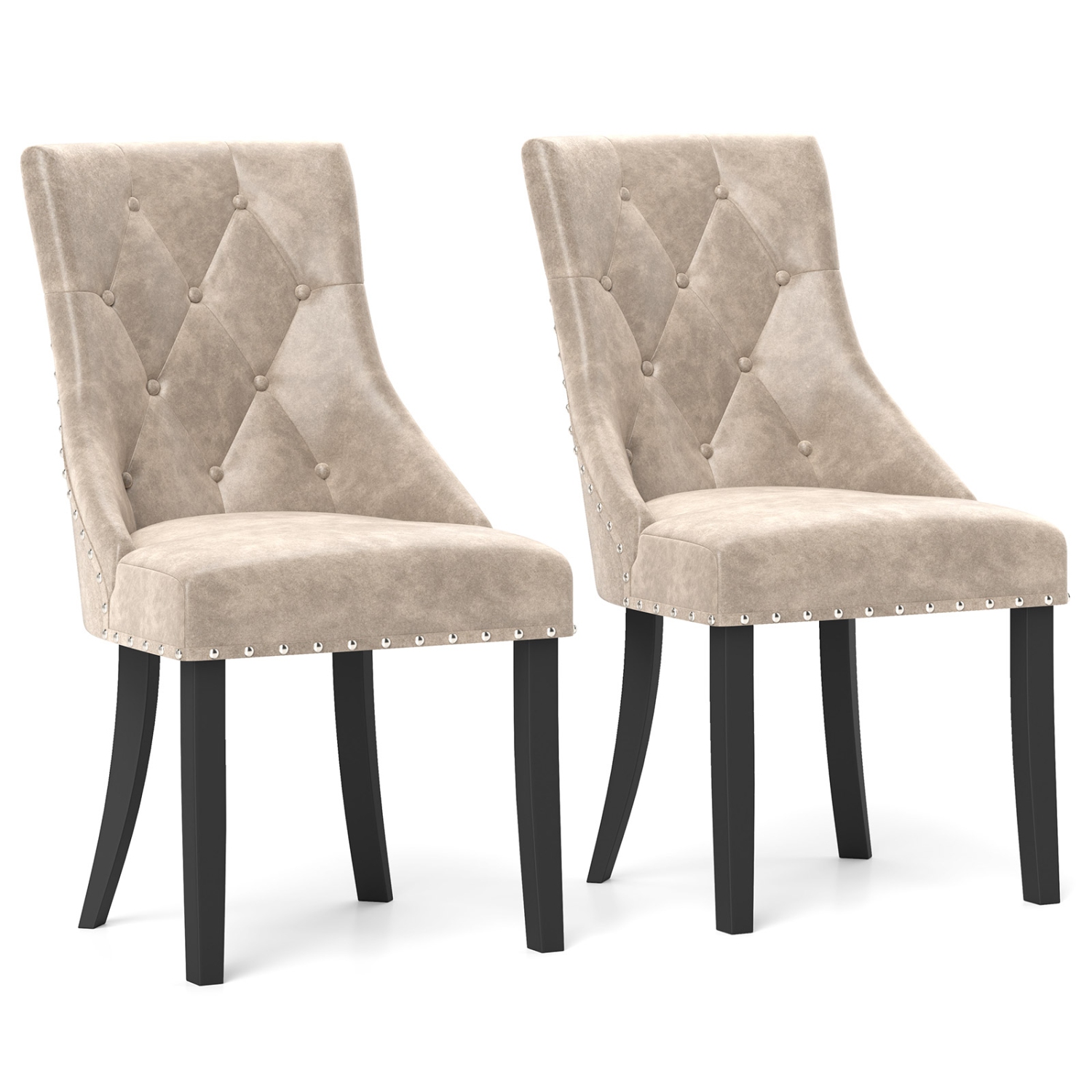 Gymax Upholstered Dining Chairs Set of 2 Tufted Wingback Chairs w/ Solid Wood Legs