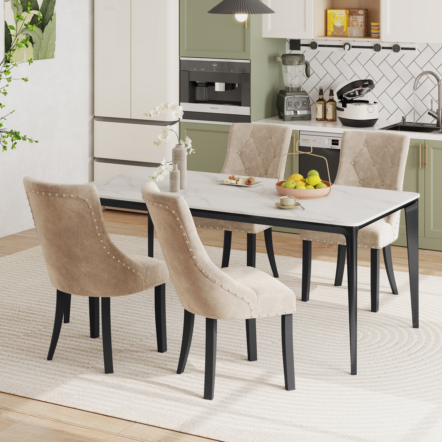 Gymax Upholstered Dining Chairs Set of 2 Tufted Wingback Chairs w/ Solid Wood Legs