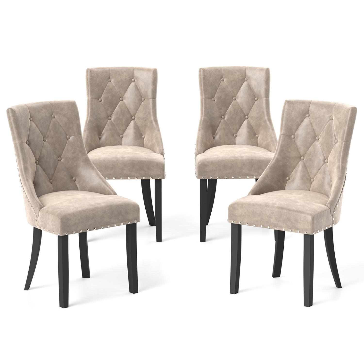 Gymax Upholstered Dining Chairs Set of 4 Tufted Wingback Chairs w/ Solid Wood Legs