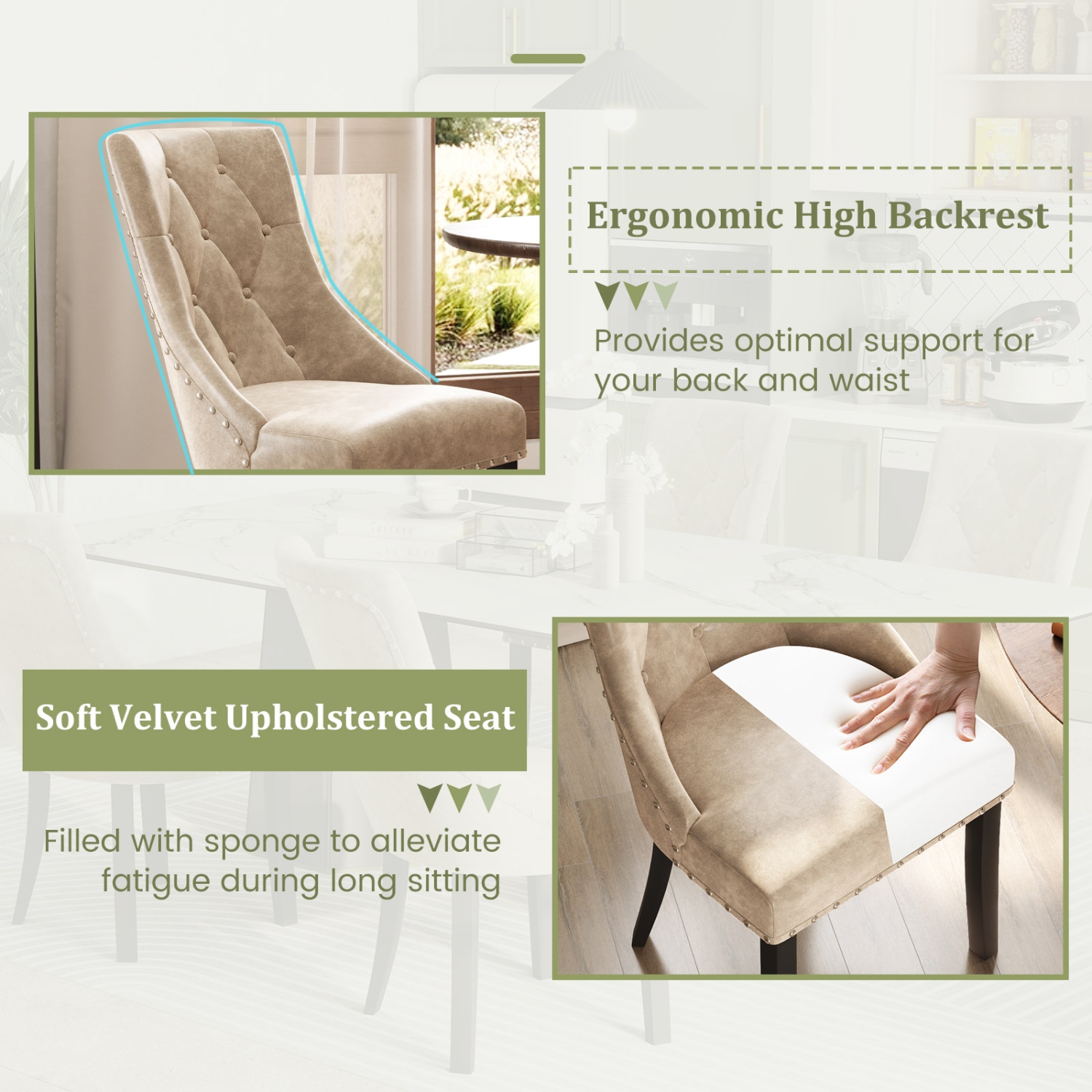 Gymax Upholstered Dining Chairs Set of 4 Tufted Wingback Chairs w/ Solid Wood Legs