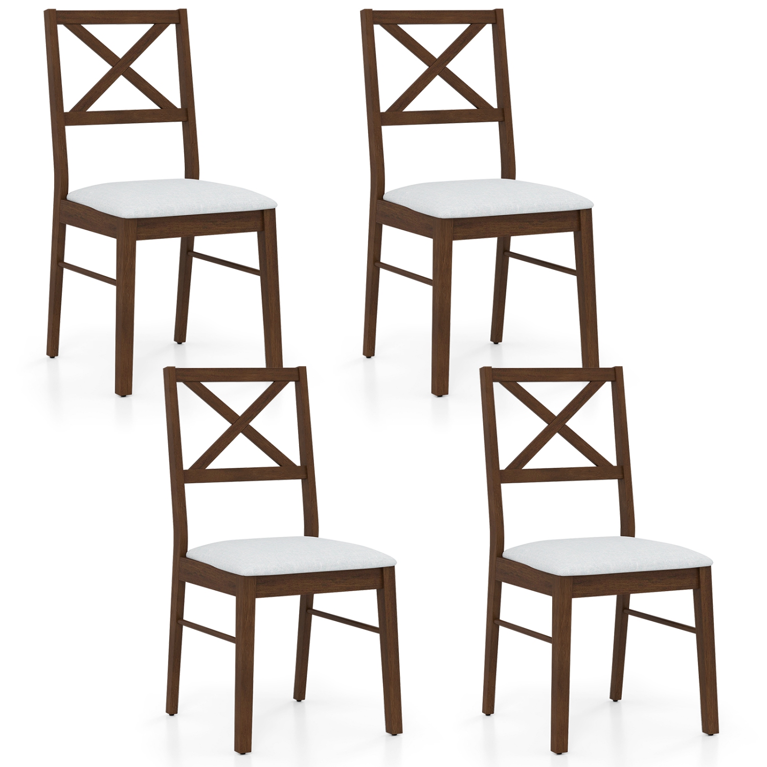 Gymax Dining Chairs Set of 4 Upholstered Kitchen Side Chairs w/ Rubber Wood Frame