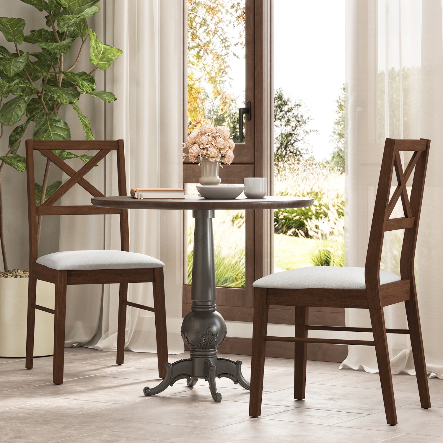 Gymax Dining Chairs Set of 4 Upholstered Kitchen Side Chairs w/ Rubber Wood Frame