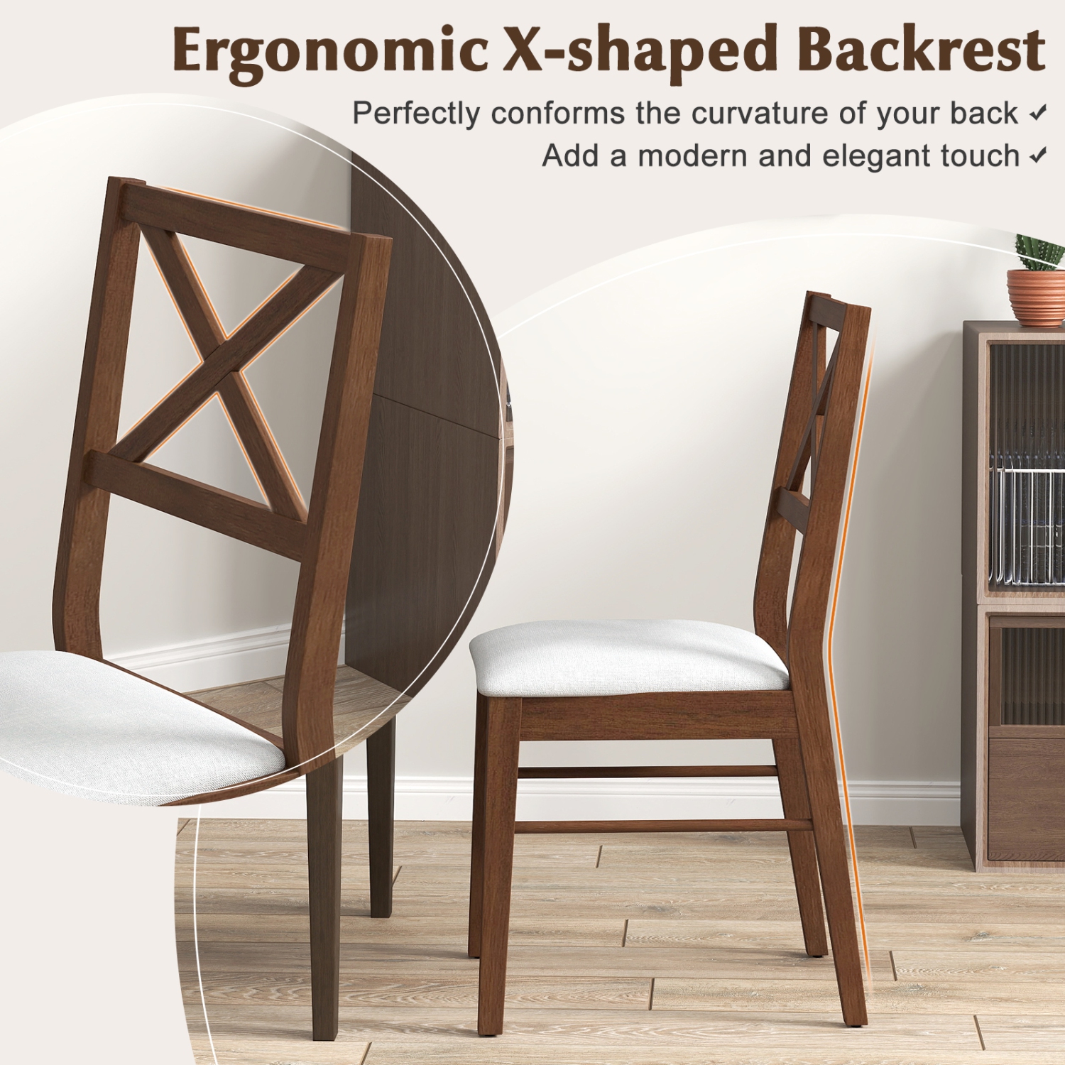 Gymax Dining Chairs Set of 4 Upholstered Kitchen Side Chairs w/ Rubber Wood Frame