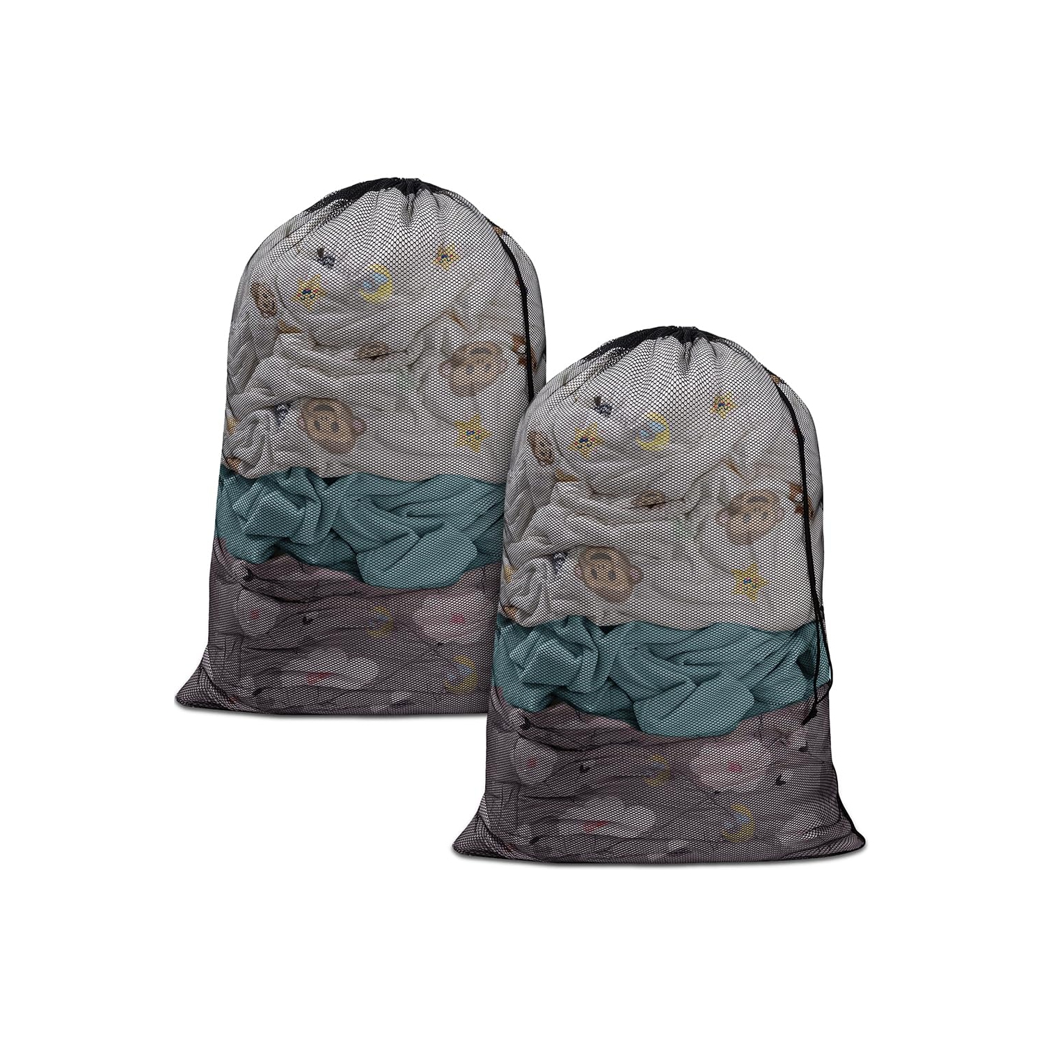 Canadian Linen Mesh Laundry Bags, 28"x40", 2 Pack, Drawstring Clothes Organizer Waterproof Fabric Durable Storage Bag Hamper, Black