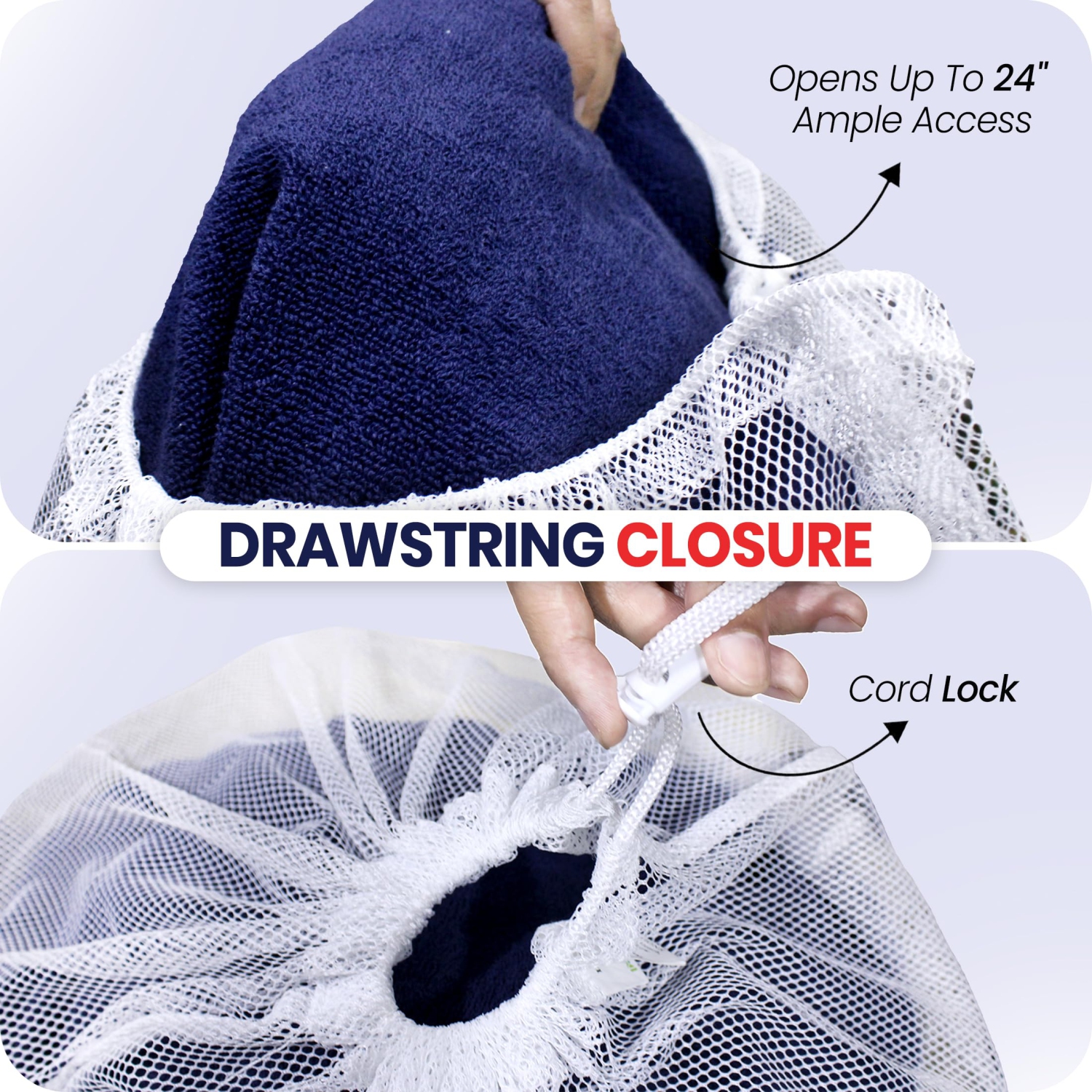 Canadian Linen Mesh Laundry Bags, 24"x36", 2 Pack, Drawstring Clothes Organizer Waterproof Fabric Durable Storage Bag Hamper, White