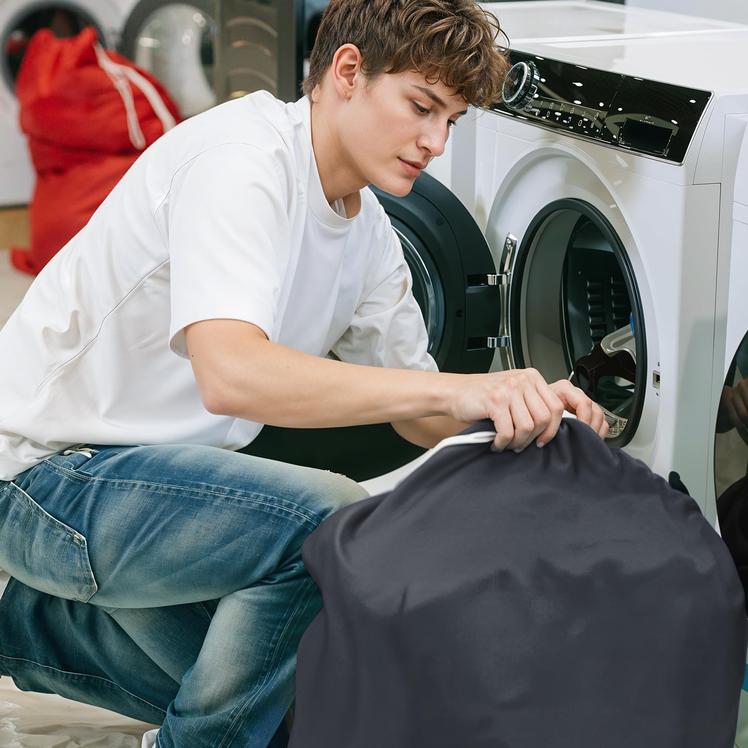 Sacs à lessive en nylon de lin canadien, 24 x 36&nbsp;po, paq. 2, range-tout à cordon de serrage en tissu étanche et durable, panier à linge de