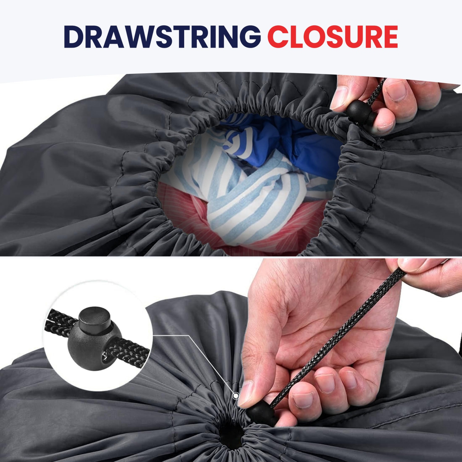 Canadian Linen Nylon Laundry Bags, 24"x36", 2 Pack, Drawstring Clothes Organizer Waterproof Fabric Durable Storage Bag Hamper, Grey + Blue