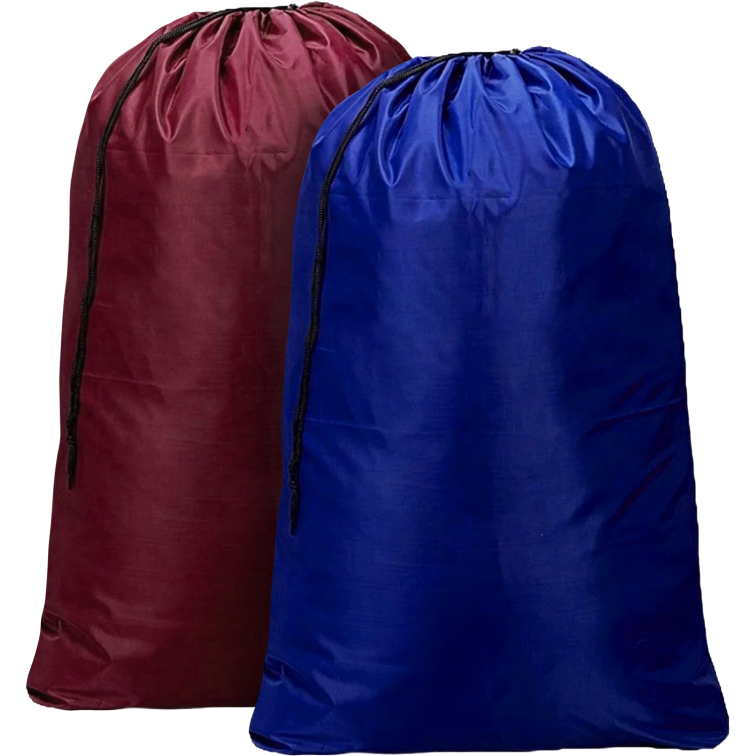 Canadian Linen Nylon Laundry Bags, 24"x36", 2 Pack, Drawstring Clothes Organizer Waterproof Fabric Durable Storage Bag Hamper, Blue + Red