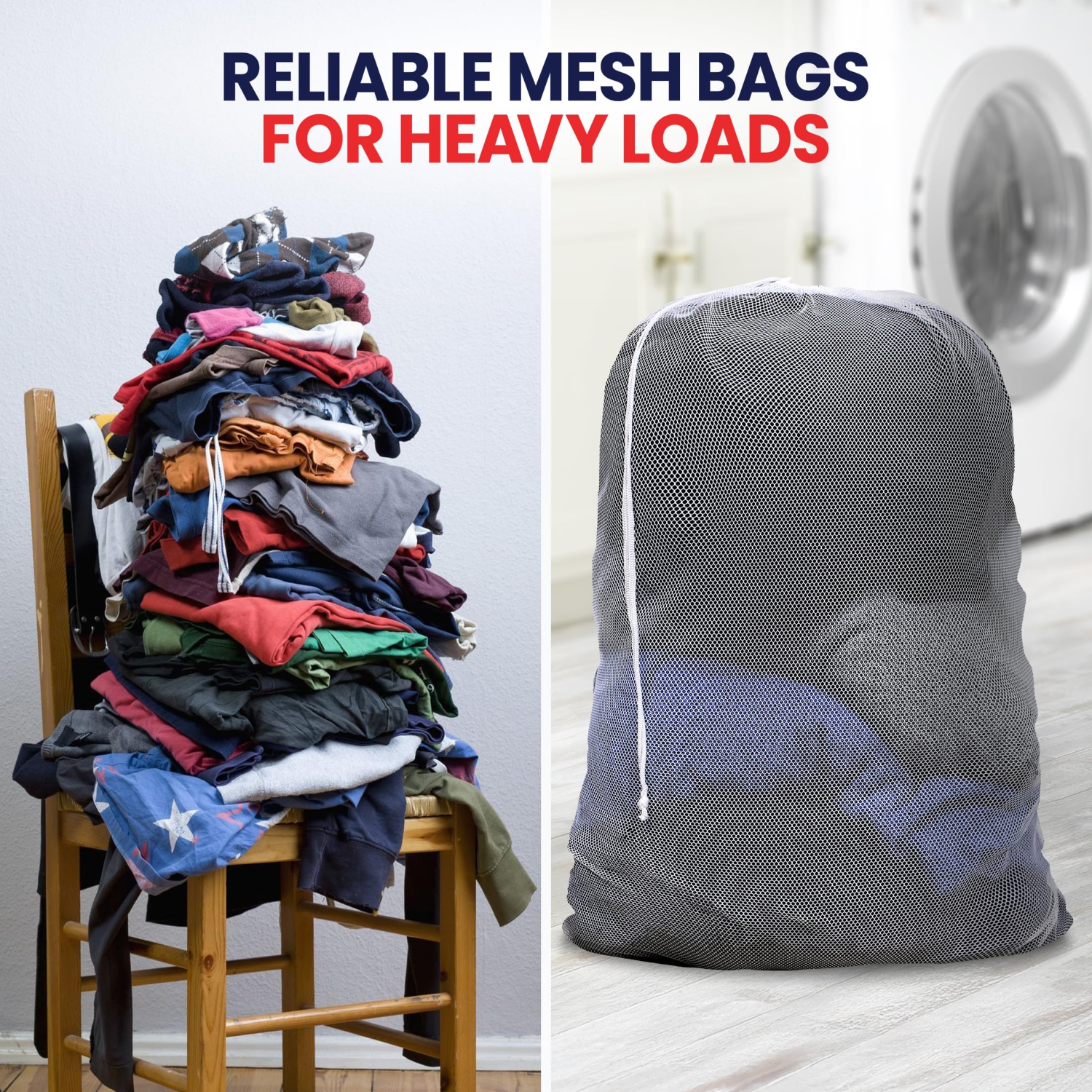 Canadian Linen Mesh Laundry Bags, 24"x36", 2 Pack, Drawstring Clothes Organizer Waterproof Fabric Durable Storage Bag Hamper, White