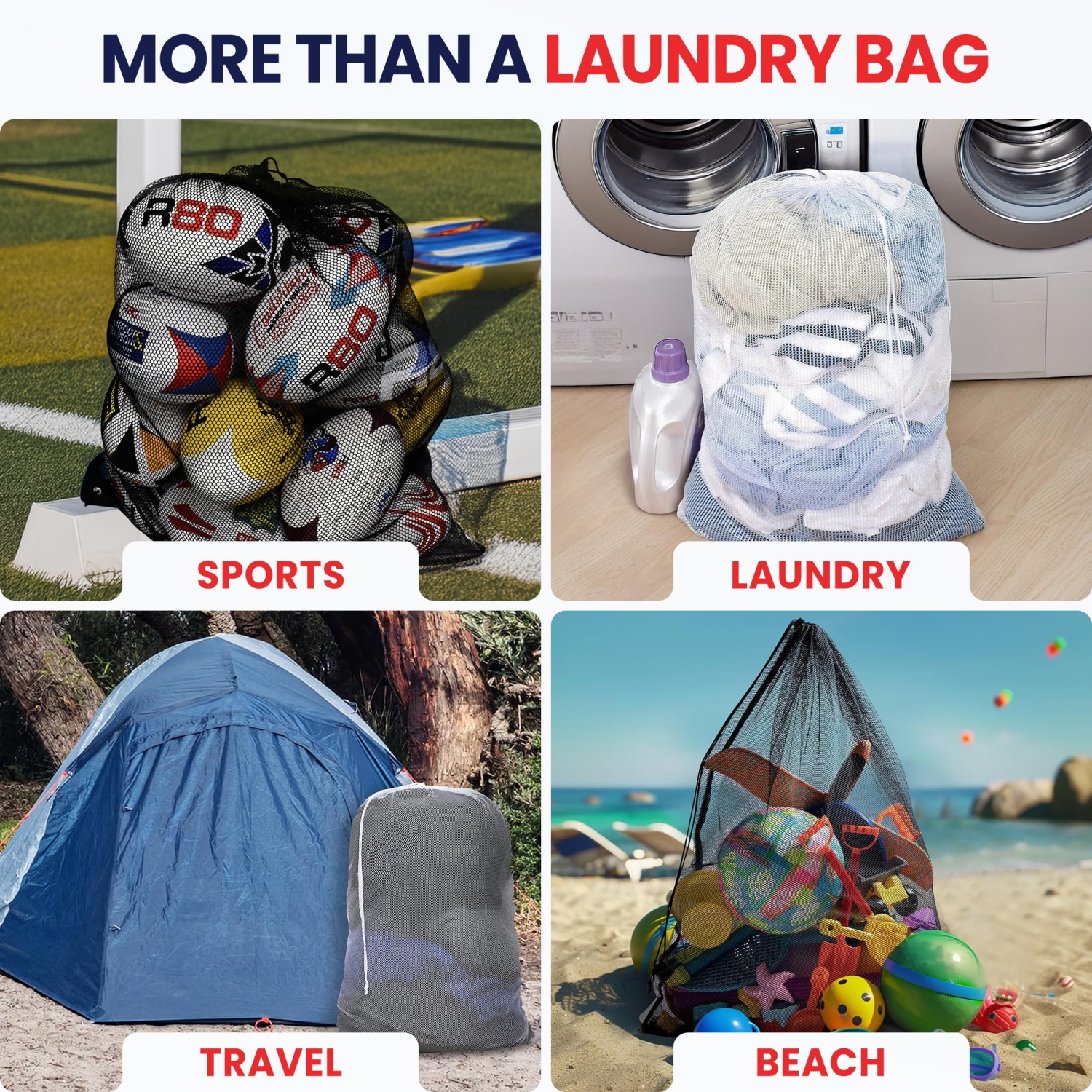 Canadian Linen Mesh Laundry Bags, 28"x40", 6 Pack, Drawstring Clothes Organizer Waterproof Fabric Durable Storage Bag Hamper, White