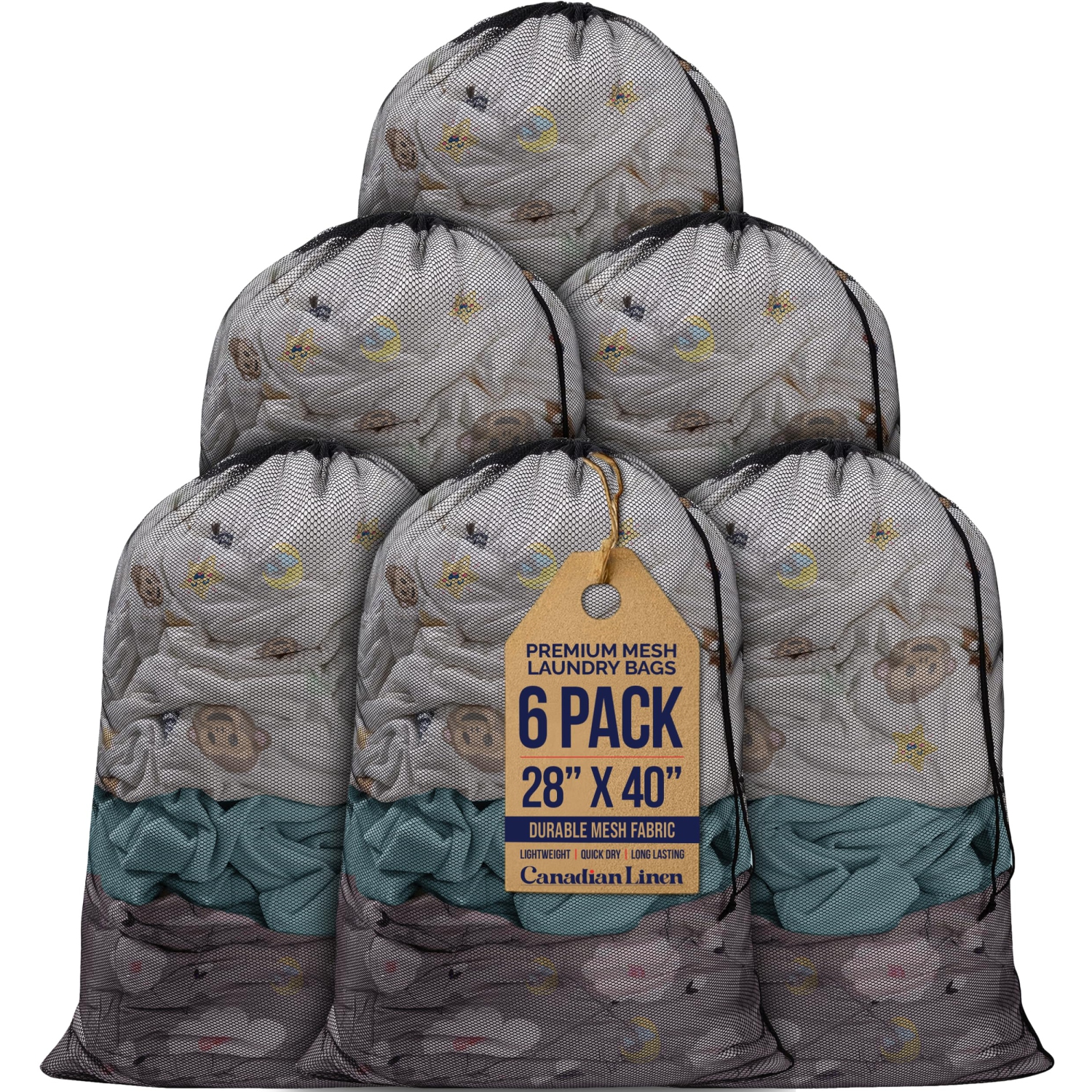 Sacs à linge en filet en lin canadien, 28 x 40&nbsp;po, paq. 6, range-tout en tissu étanche et durable, panier à linge, noir