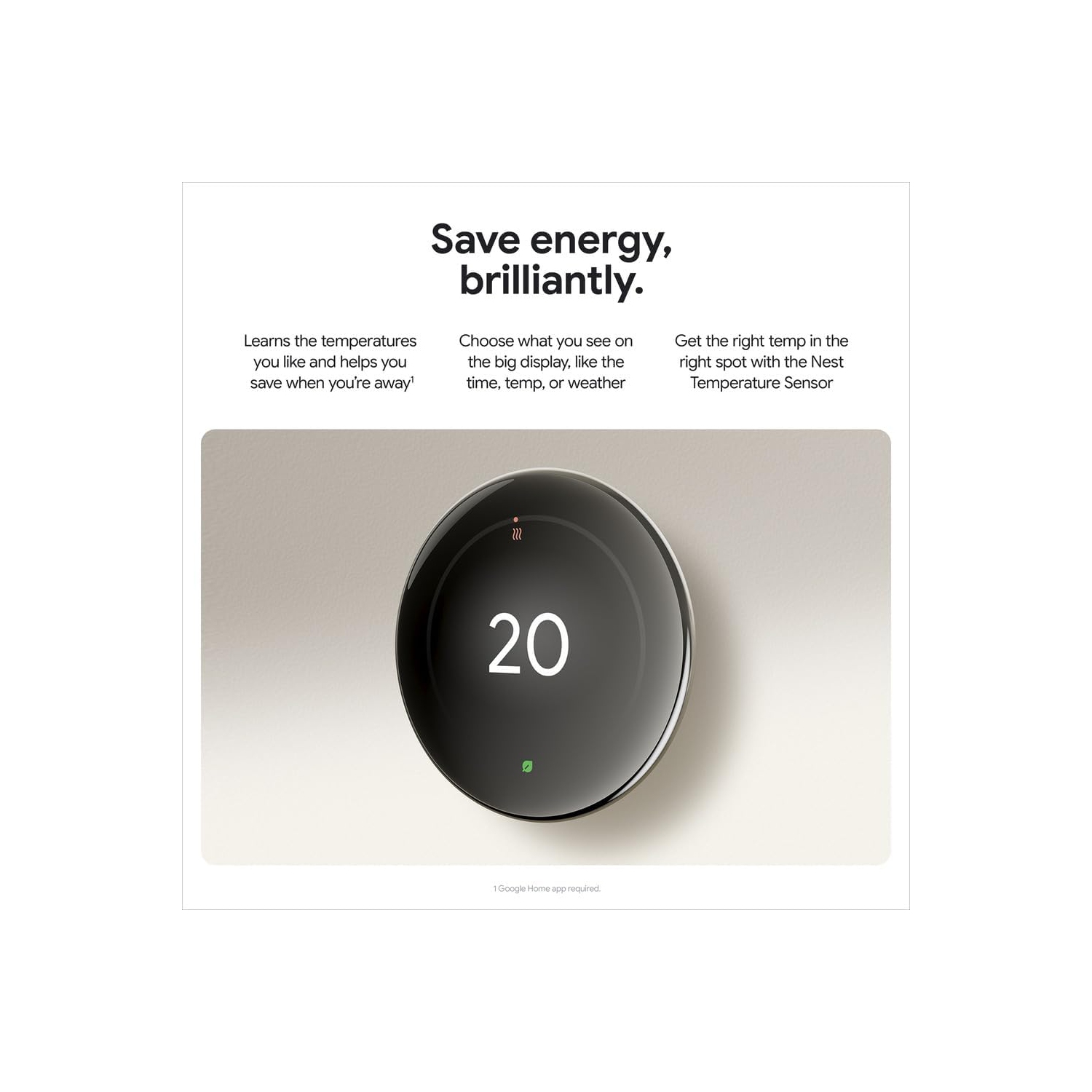 Thermostat Nest Learning de Google, capteur de température Nest (2ᵉ gén) - Thermostat intelligent écoénergétique - Argenté poli