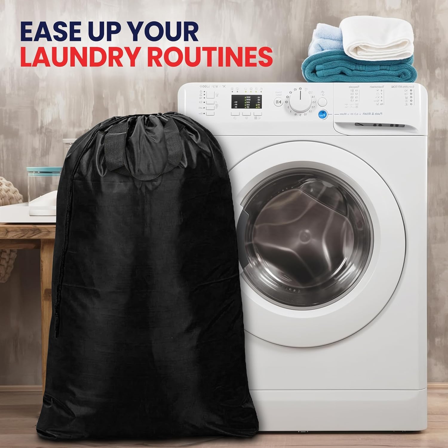 Canadian Linen Nylon Laundry Bags, XL 30"x40", 6 Pack, Drawstring Clothes Organizer Waterproof Fabric Durable Storage Bag Hamper, Black