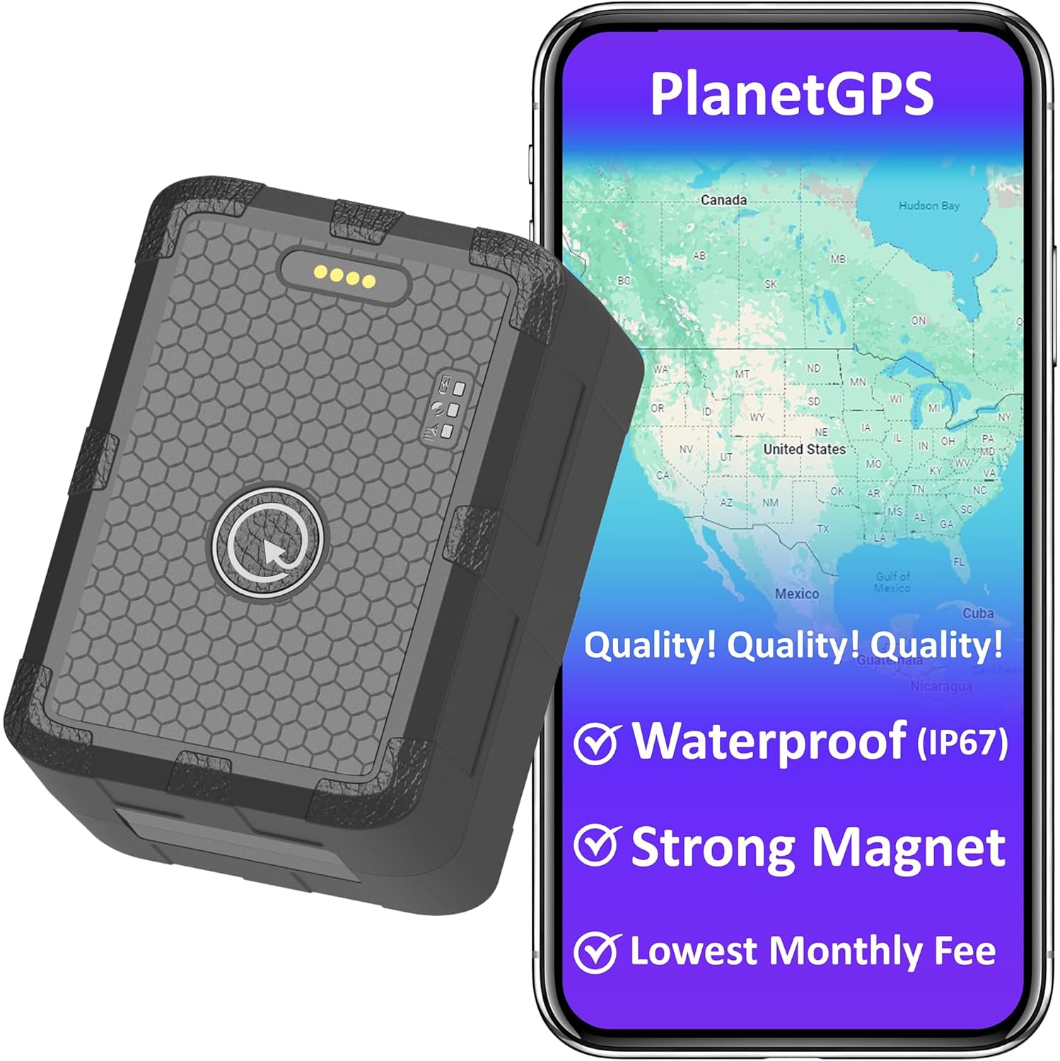 PlanetGPS - Détecteur GPS magnétique étanche pour véhicule avec couverture mondiale de 1 ans incluse