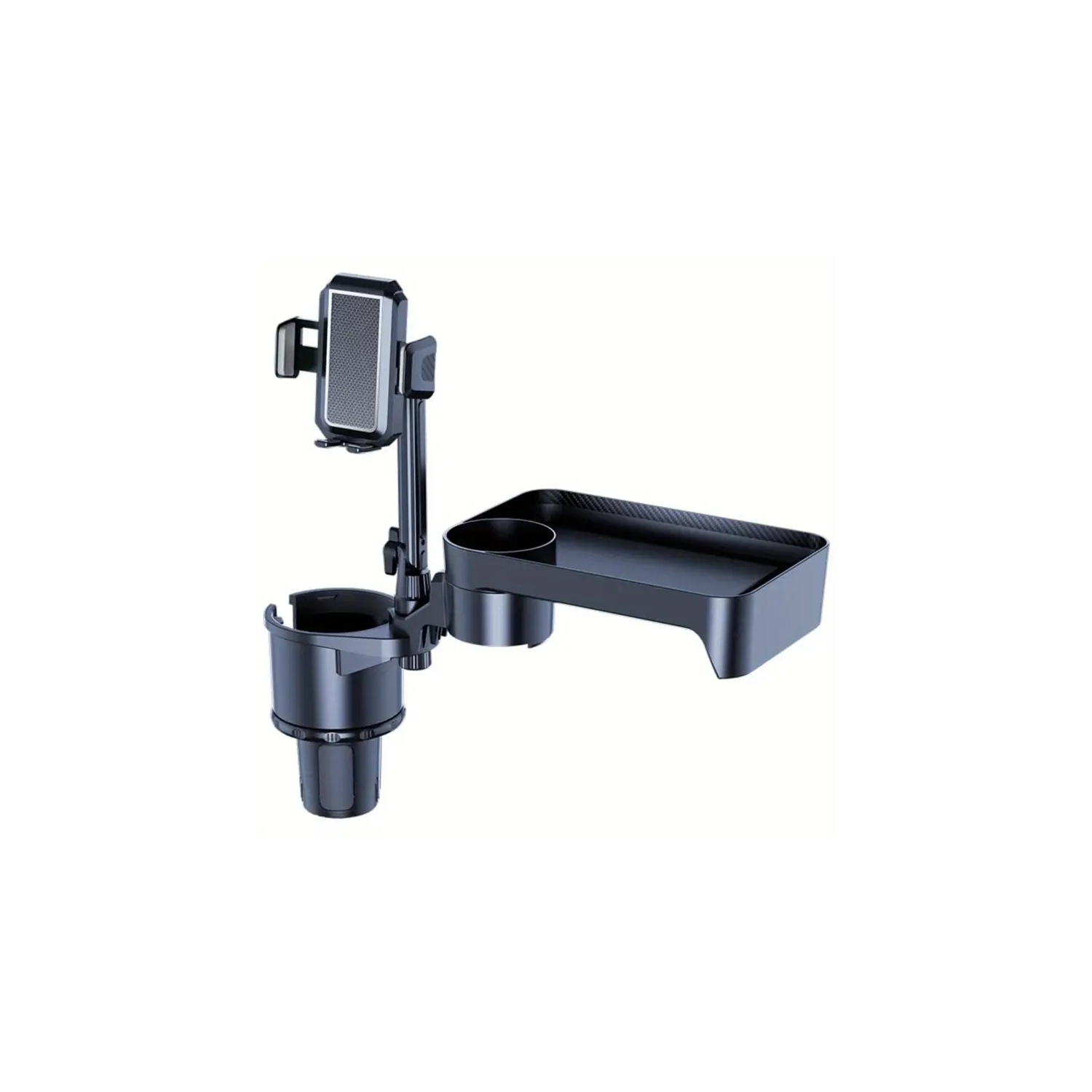 Plateau à nourriture réglable 4-en-1 pour l'auto avec porte-gobelet et porte-téléphone, rotation à 360°, rallonge pour allume-cigare pour l'auto