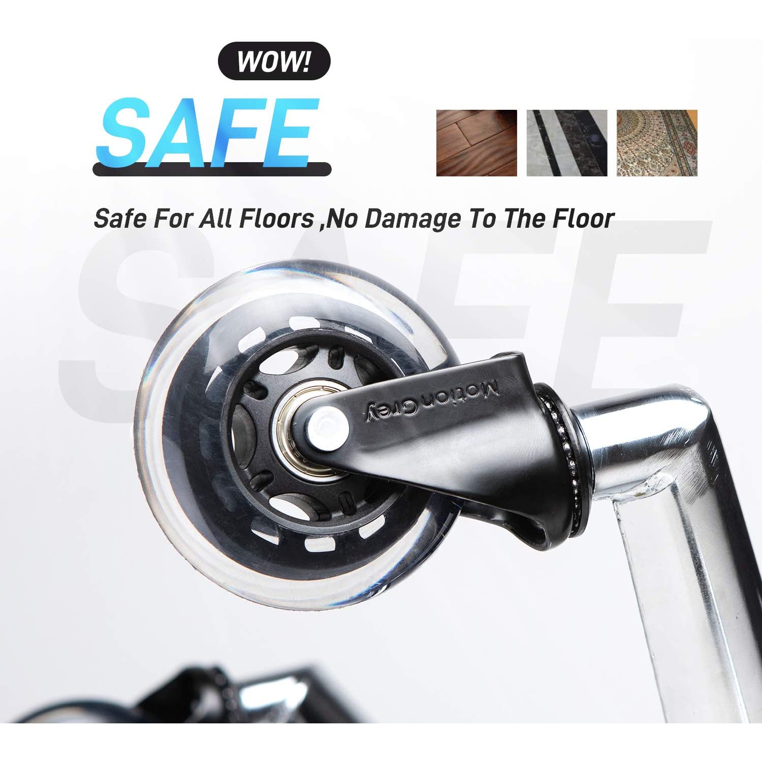 MotionGrey - Rollerblade Office Chair Wheels Replacement for Hardwood Floors, Chair Casters Replacement, Heavy Duty Desk Chair Wheels for Replacing