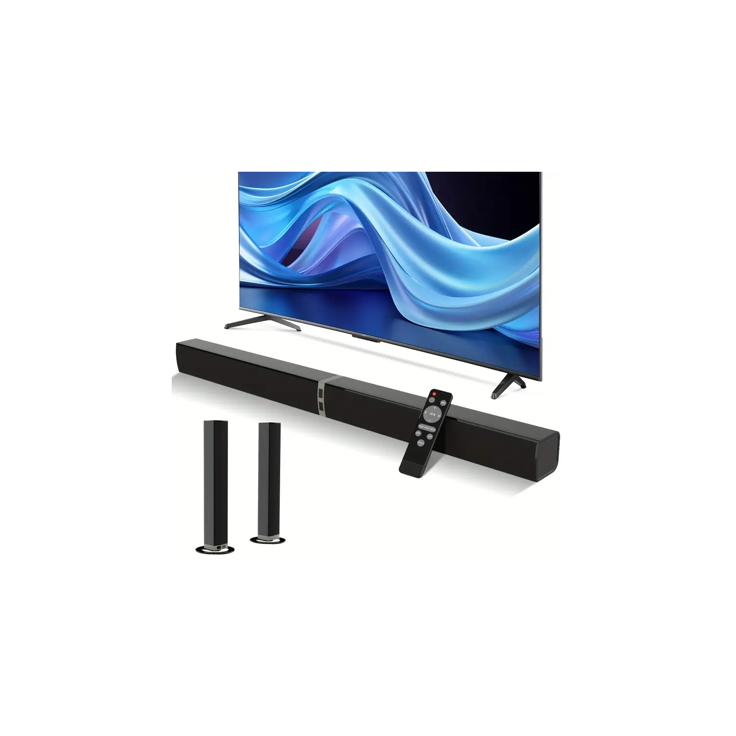 Barre de son pour téléviseur avec haut-parleurs + meuble noir avec foyer et support mural inclinable pour téléviseur de 37 à 82&nbsp;po