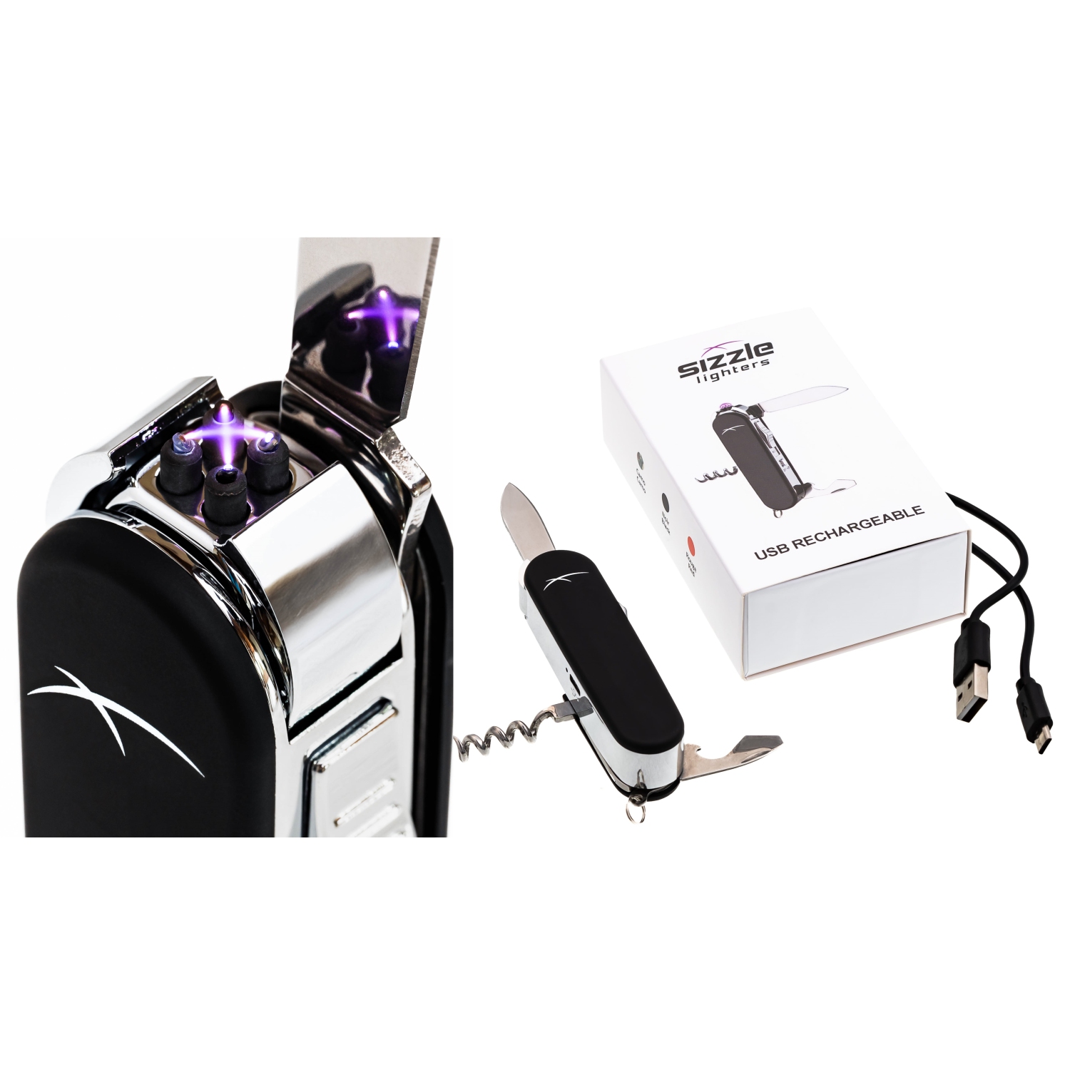 Lampe USB rechargeable Plasma Arc Couteau électrique multi-outil étanche au vent Randonnée de camping compacte au lithium-ion alimentée par batterie