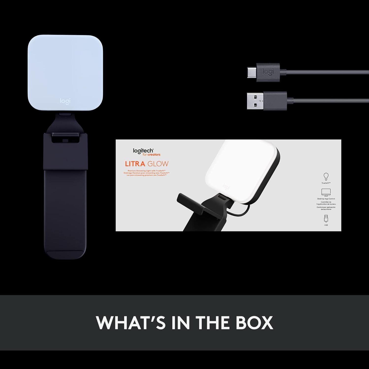 Logitech for Creators Litra Glow Premium LED Streaming Light with TrueSoft, Brightness & Color Temp Settings, Desktop app Control for PC/Mac -