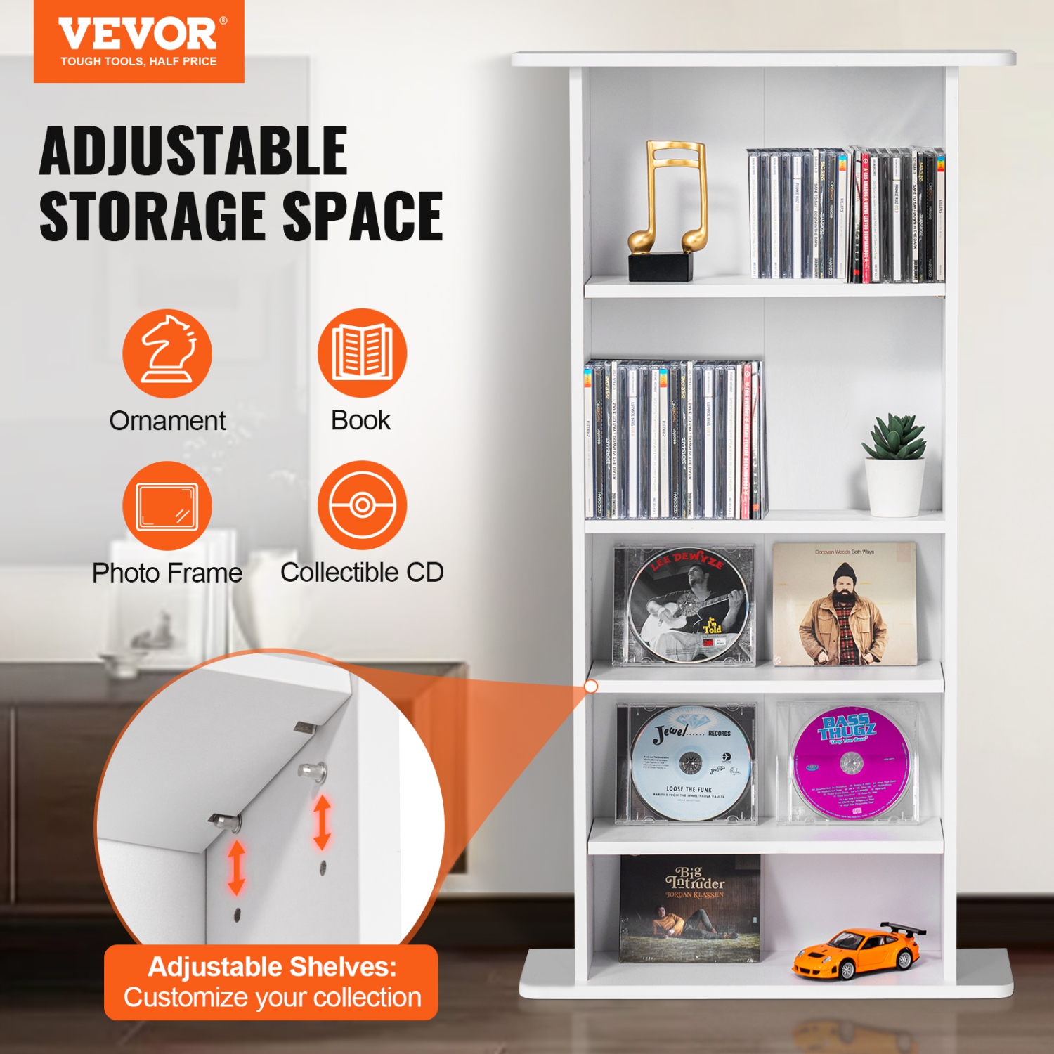 Armoire de rangement multimédia VEVOR, tablette DVD à 5 couches pouvant contenir jusqu'à 240 CD, tablettes ajustables pour CD, protège et organise la