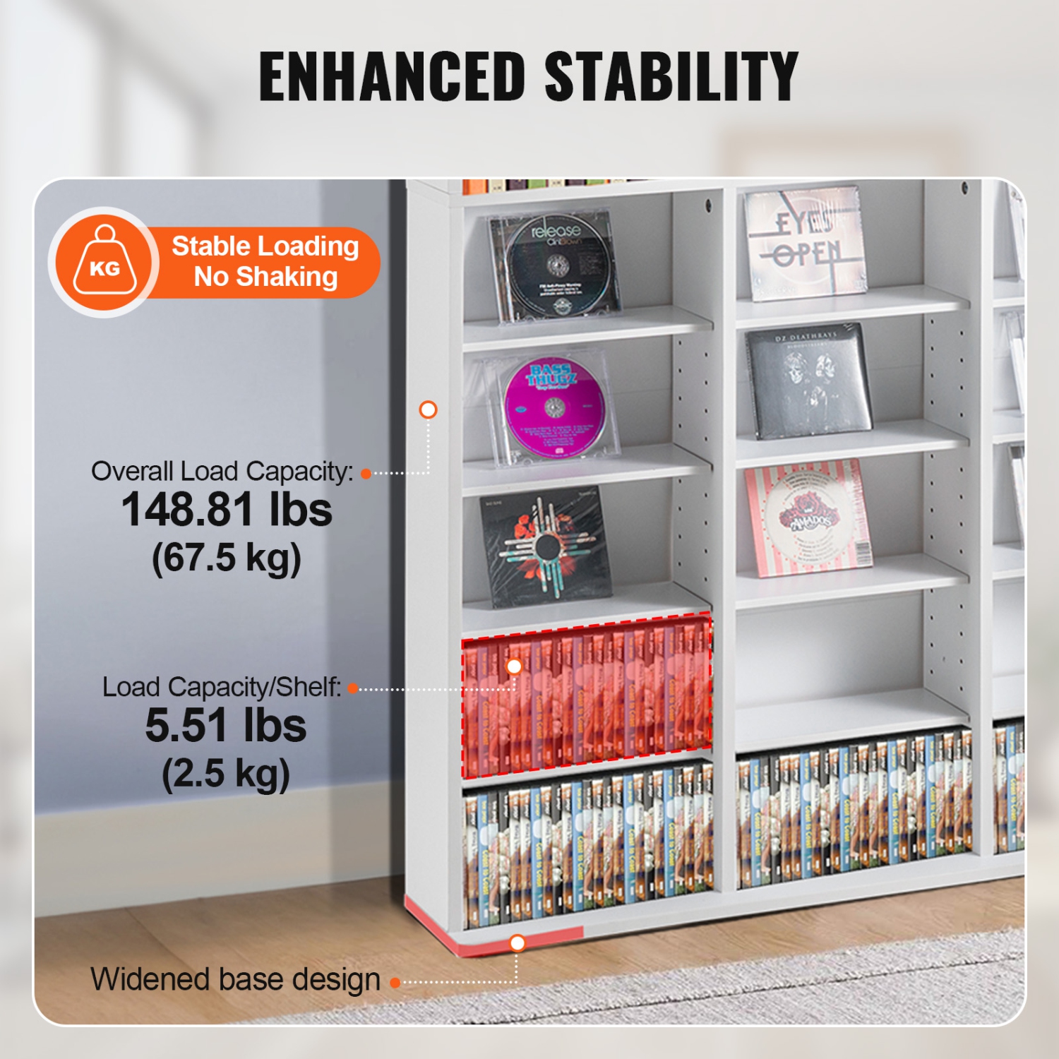 VEVOR Media Storage Cabinet, 9-layer DVD Shelf Holds up to 756 CDs, Adjustable CD Shelves 27 Compartments, Protects & Organizes Music,