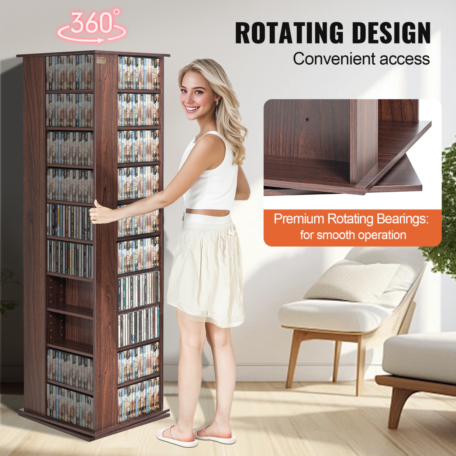 Armoire multimédia VEVOR, tour multimédia rotative, peut contenir jusqu'à 1040 CD, protège et organise la musique, les films et les jeux vidéo