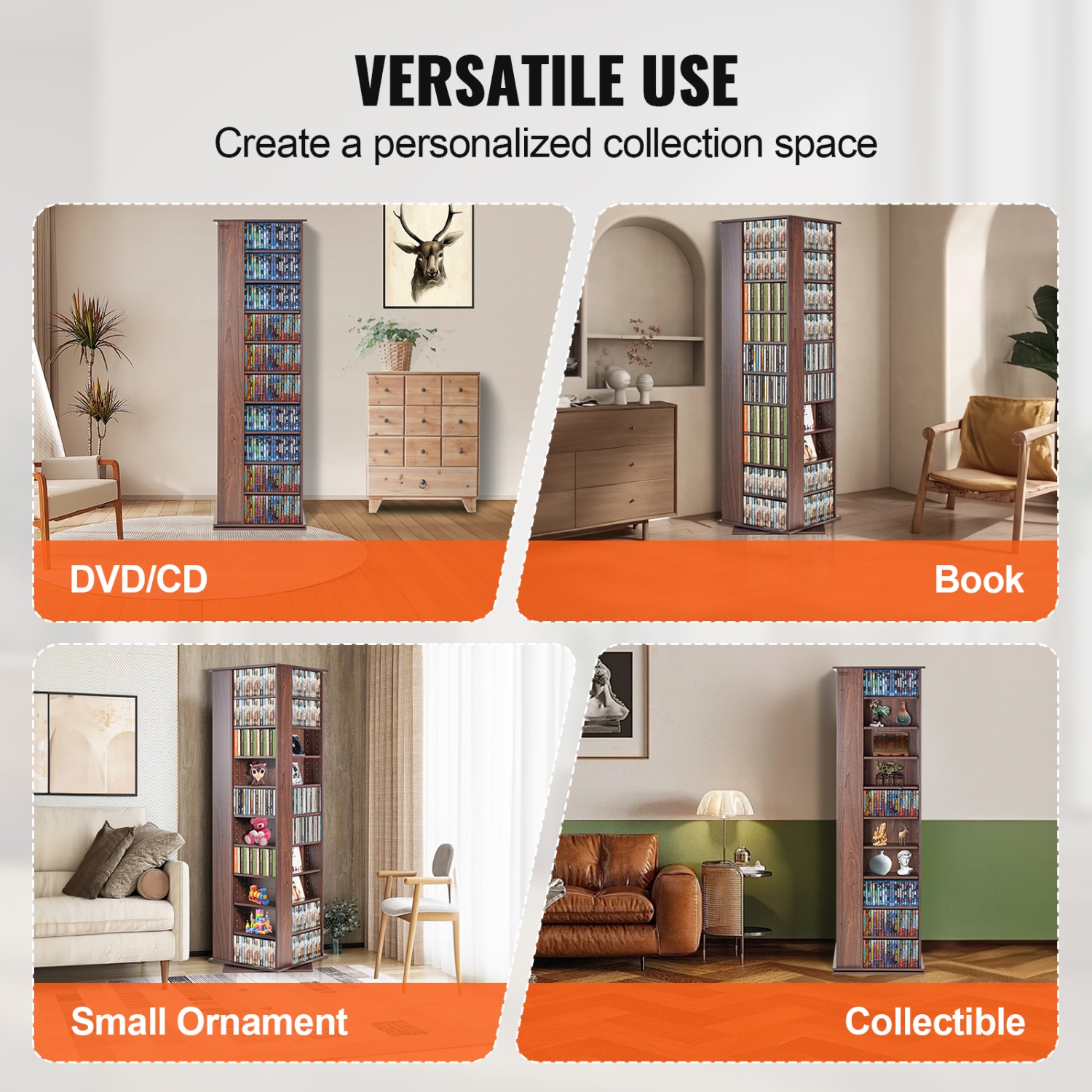 Armoire multimédia VEVOR, tour multimédia rotative, peut contenir jusqu'à 1040 CD, protège et organise la musique, les films et les jeux vidéo