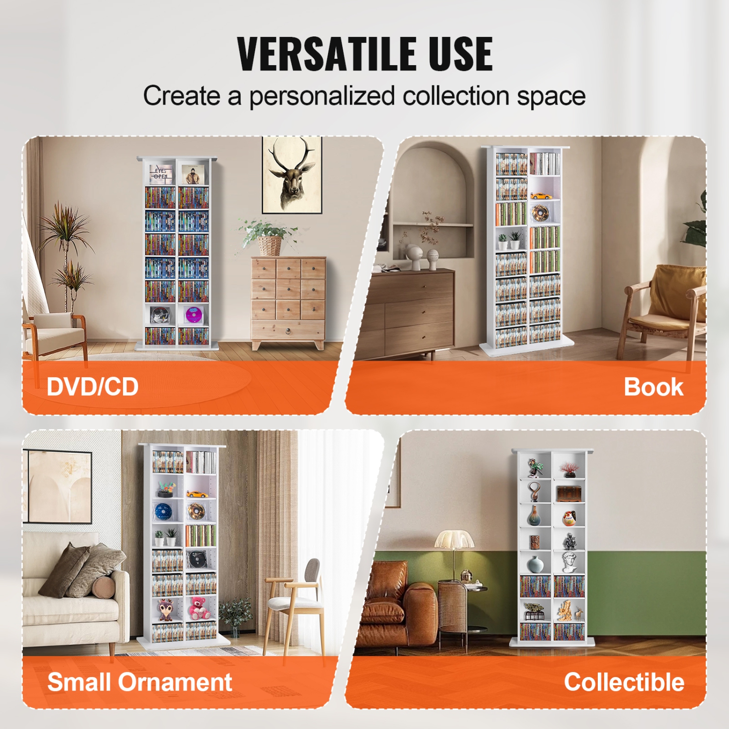 VEVOR Media Storage Cabinet, 8-layer DVD Shelf Holds up to 464 CDs, Adjustable CD Shelves 16 Compartments, Protects & Organizes Music,