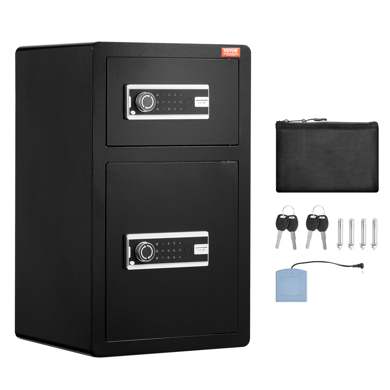 Coffre-fort à deux portes 4,5&nbsp;pi³ de VEVOR avec serrure à clé et mot de passe, coffre-fort avec sac ignifuge, porte-clés, lampe LED et hauteur 2
