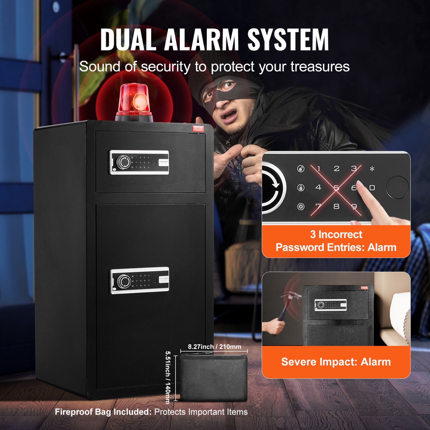 VEVOR Double Doors 7.2 cu.ft Safe Box with Key Lock & Password, Safe Lock Box with Fireproof Bag, Key Rack,